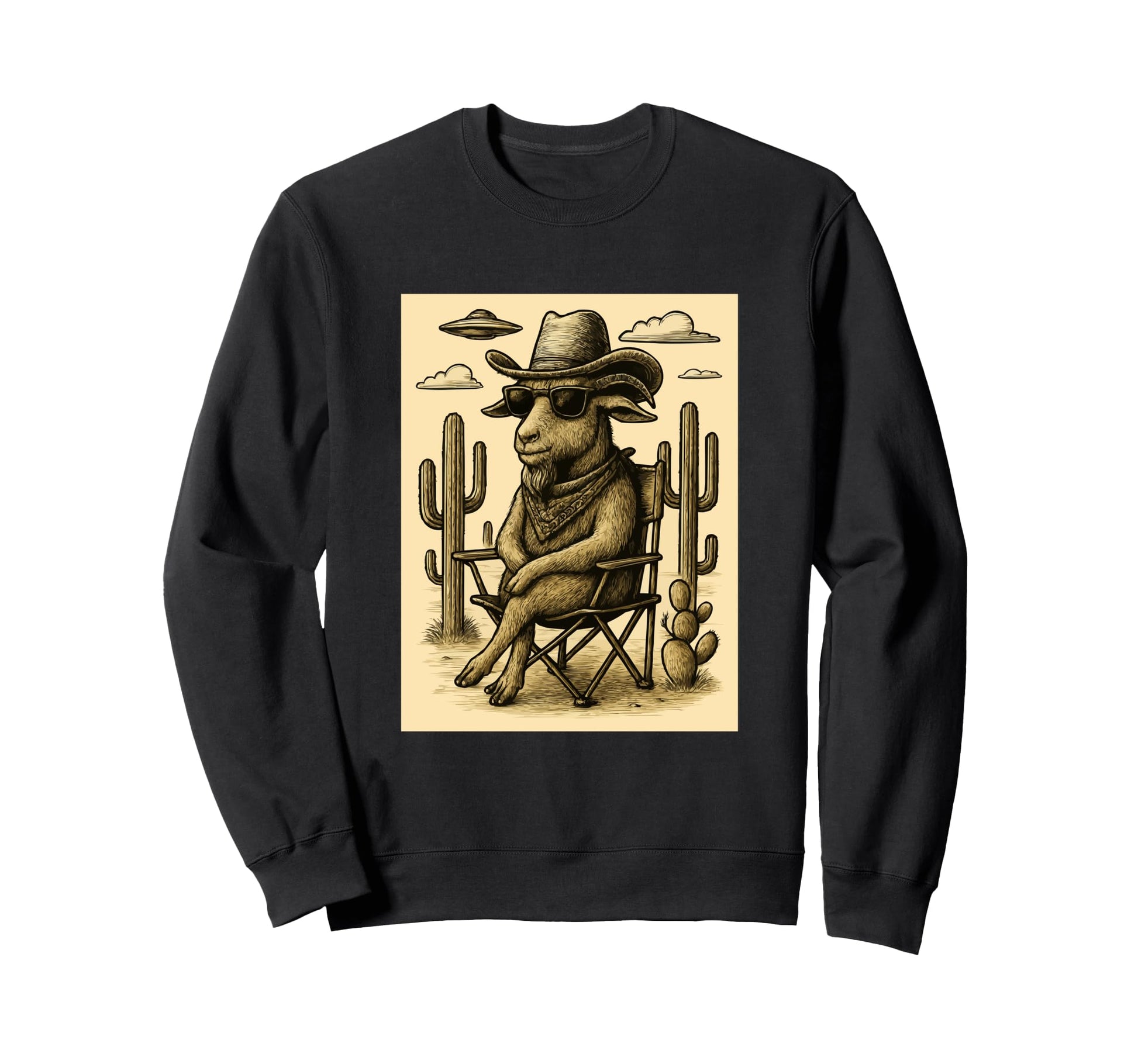 Cowboy Goat Sunglasses Animal Art Alien Sweatshirt - Trendy Graphic Unisex - T-Shirt, Sweatshirt, Hoodie