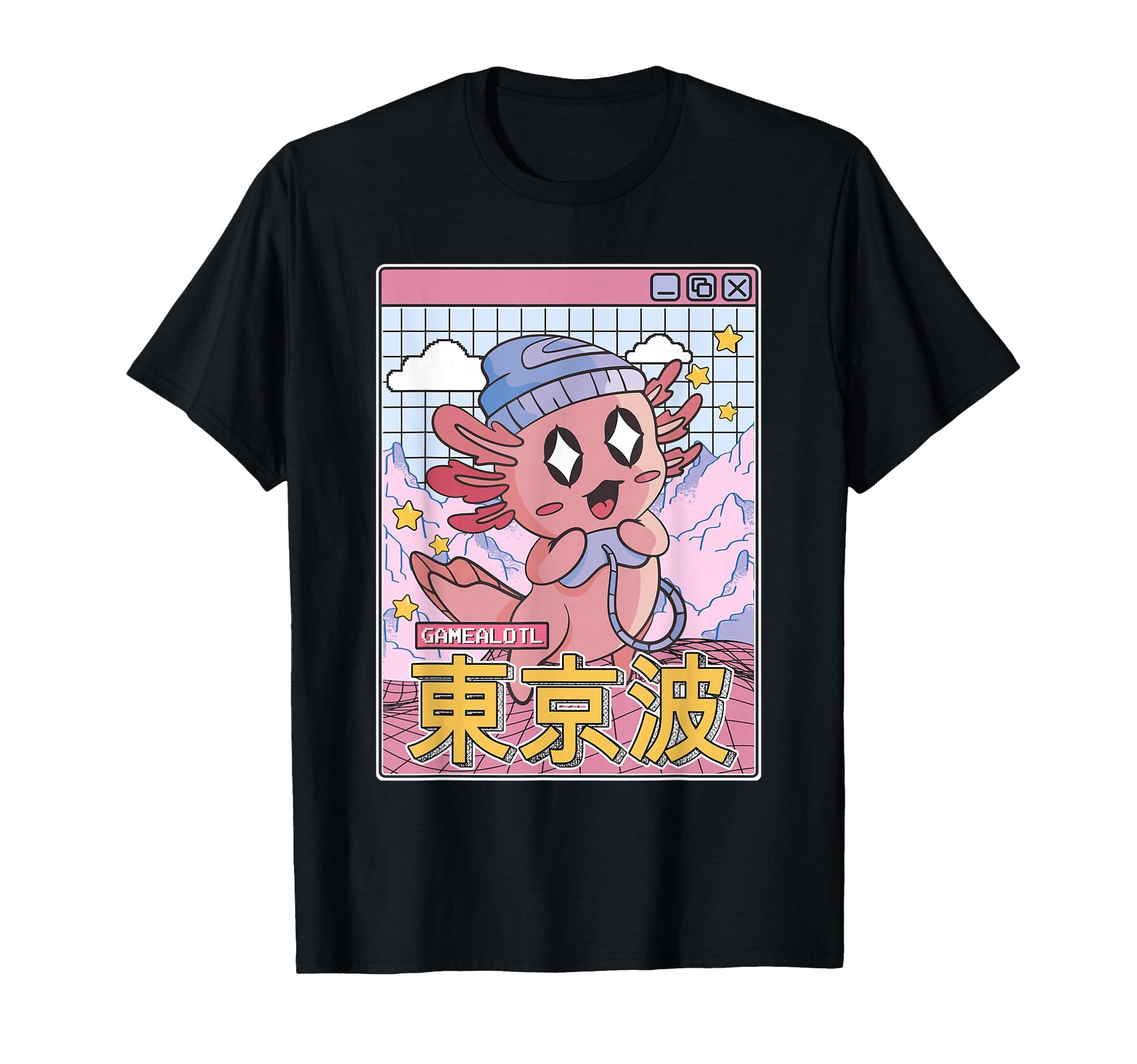 Happy Axolotl Gaming Vaporwave T-Shirt - Custom Art Print Men Women - T-Shirt, Sweatshirt, Hoodie
