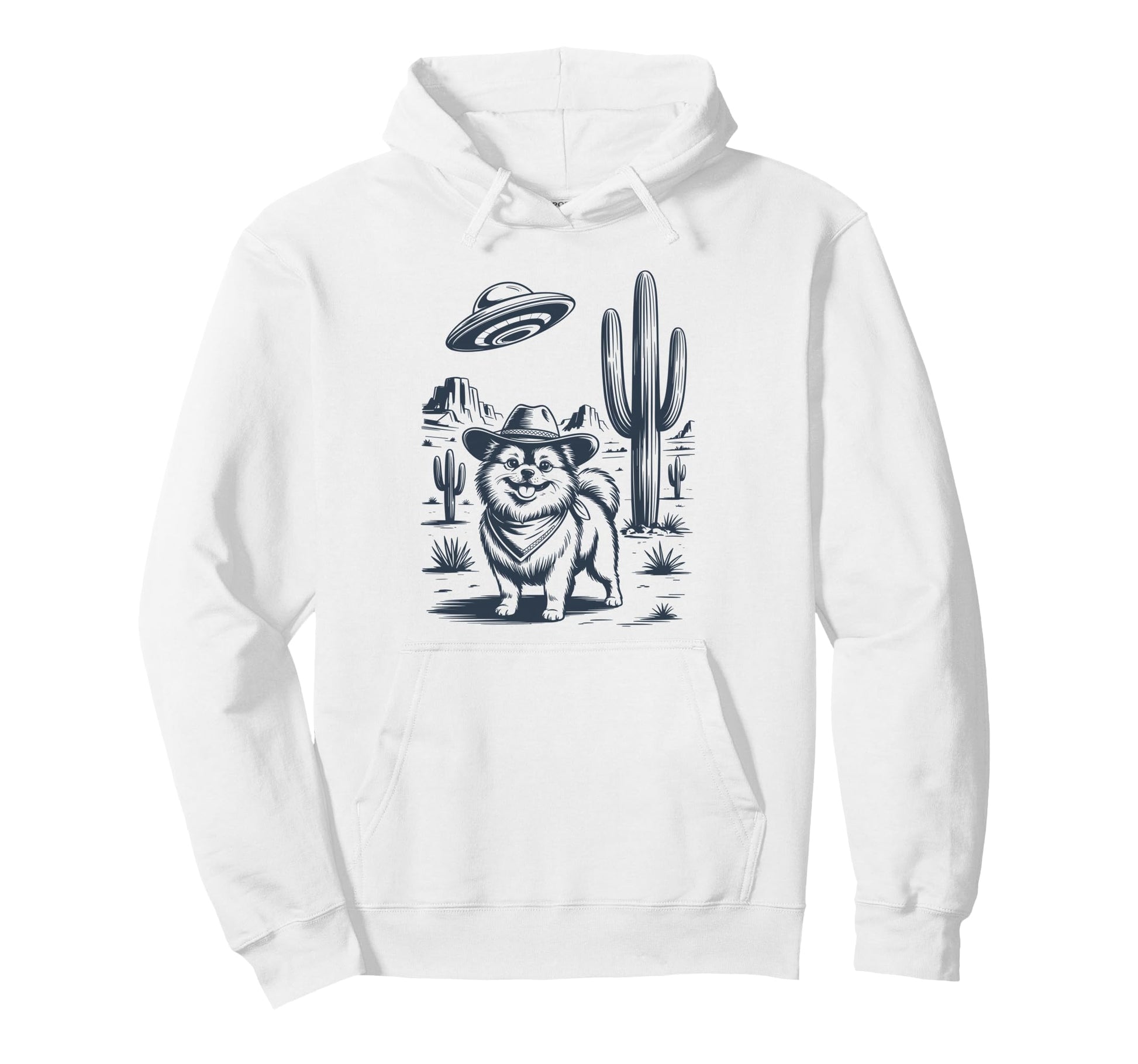 Cowboy Pomeranian Ufo Funny Hoodie - Casual Everyday Wear Men Women - T-Shirt, Sweatshirt, Hoodie