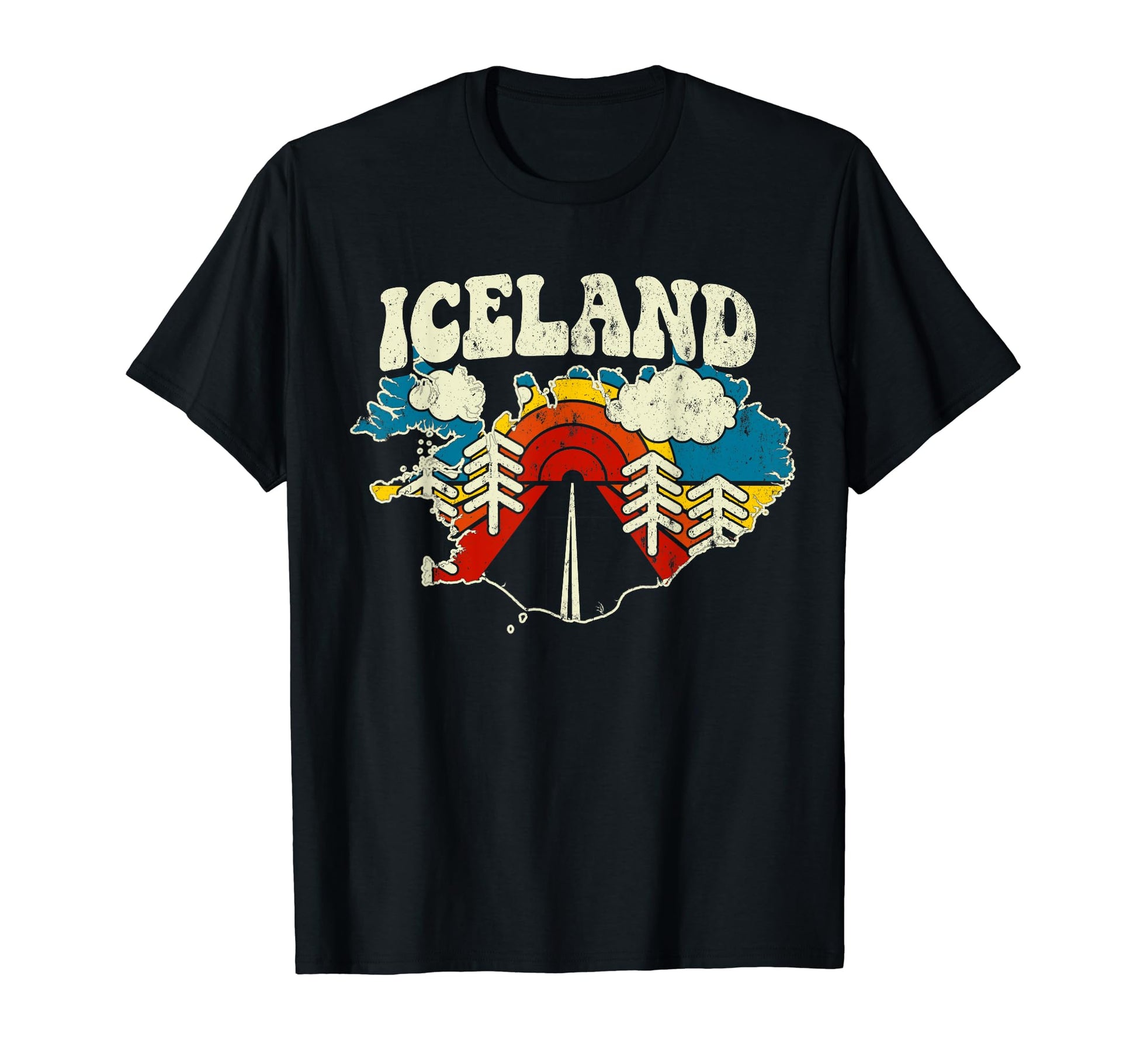 Iceland Icelandic Country Rainbow 70S Map T-Shirt - Streetwear Style Unisex - T-Shirt, Sweatshirt, Hoodie