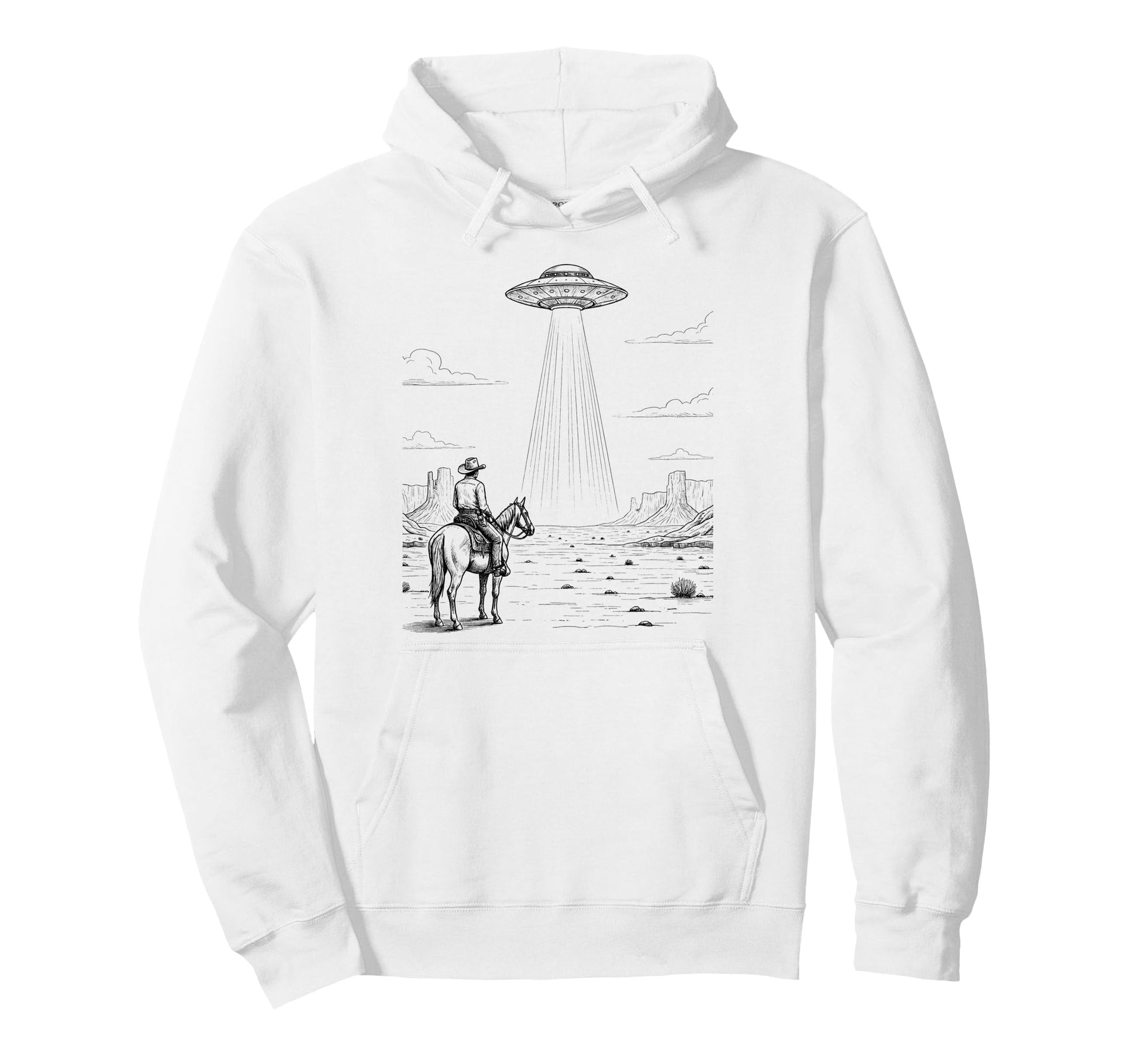 Cowboy Ufo Encounter Western Desert Hoodie - Fun Novelty Design Men Women - T-Shirt, Sweatshirt, Hoodie