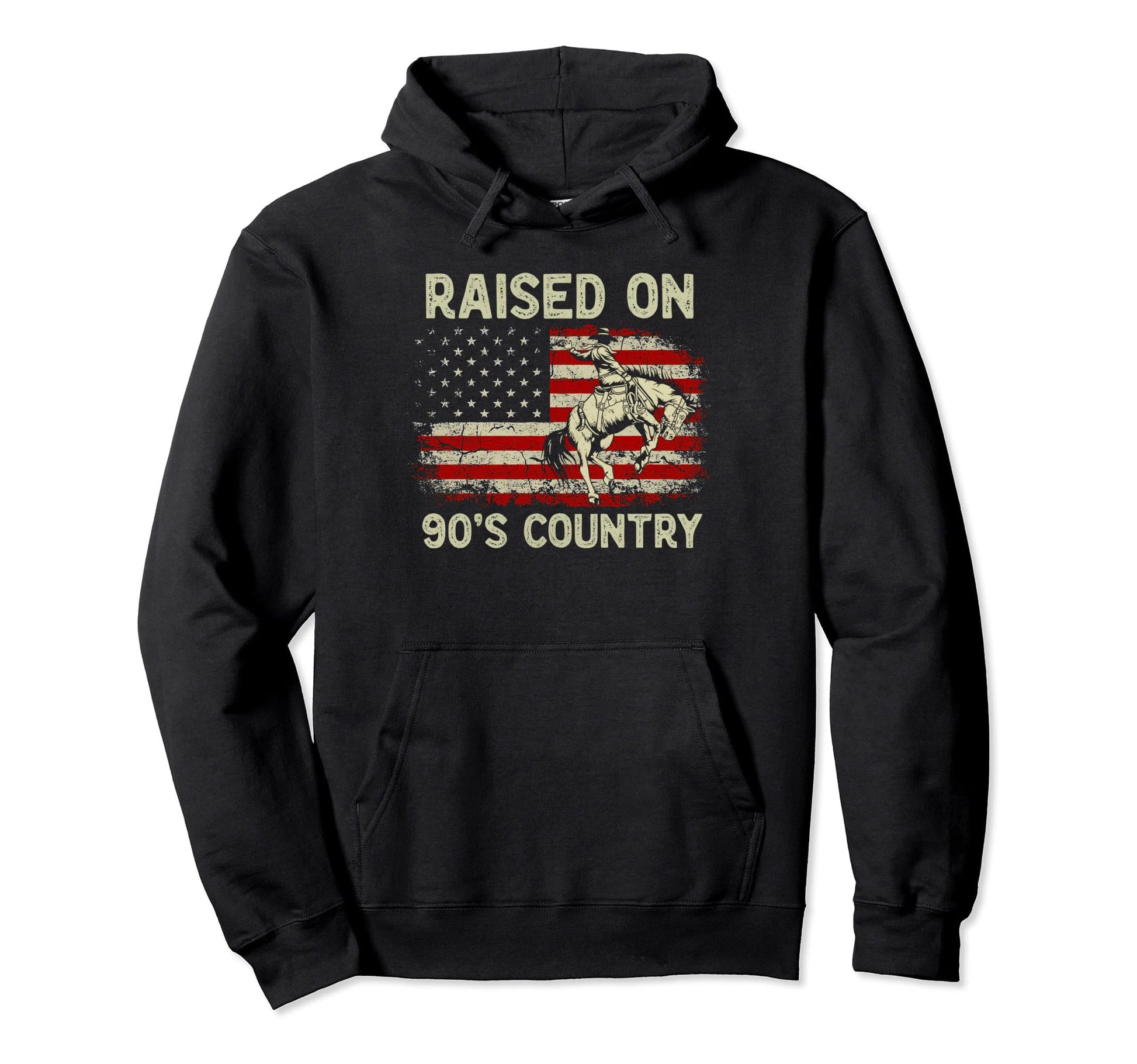 Raised 90S Country Cowboy Riding Hoodie - Casual Everyday Wear Unisex - T-Shirt, Sweatshirt, Hoodie