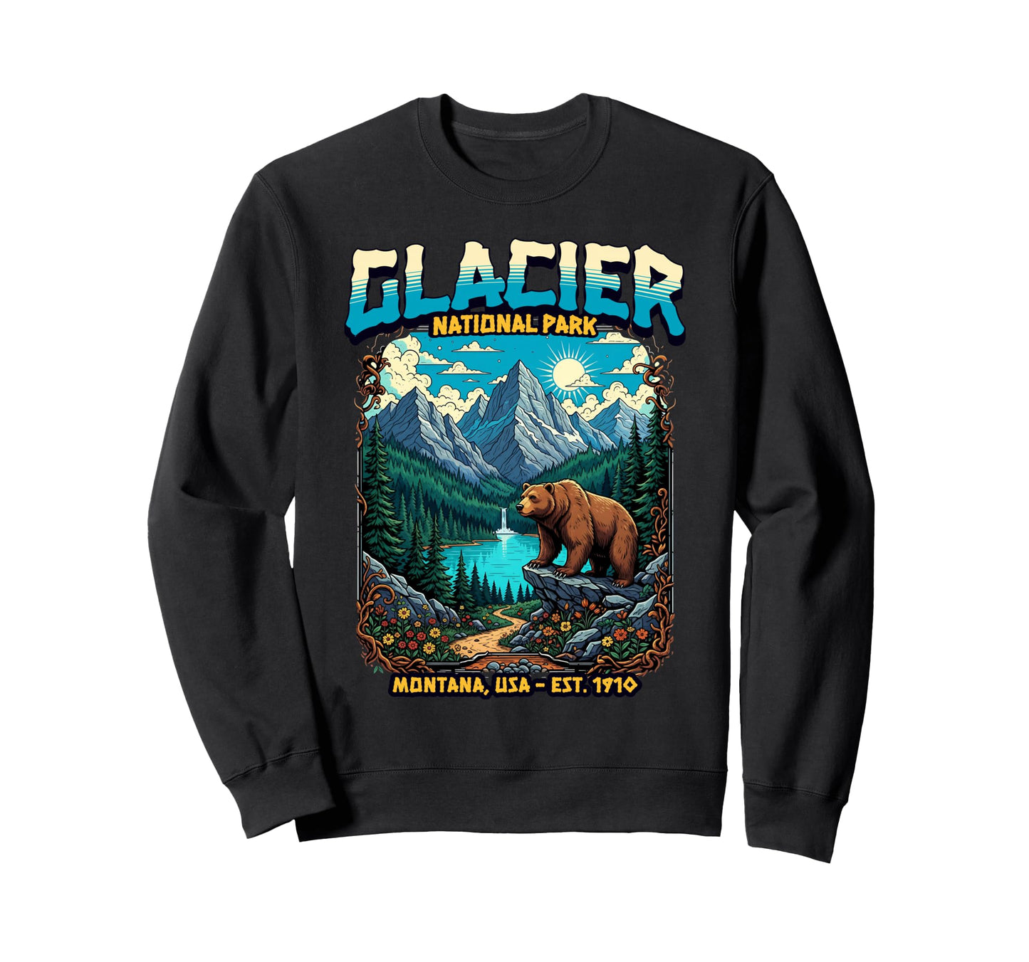 Glacier National Park Montana Usa Nature Sweatshirt - Graphic Print Unisex - T-Shirt, Sweatshirt, Hoodie