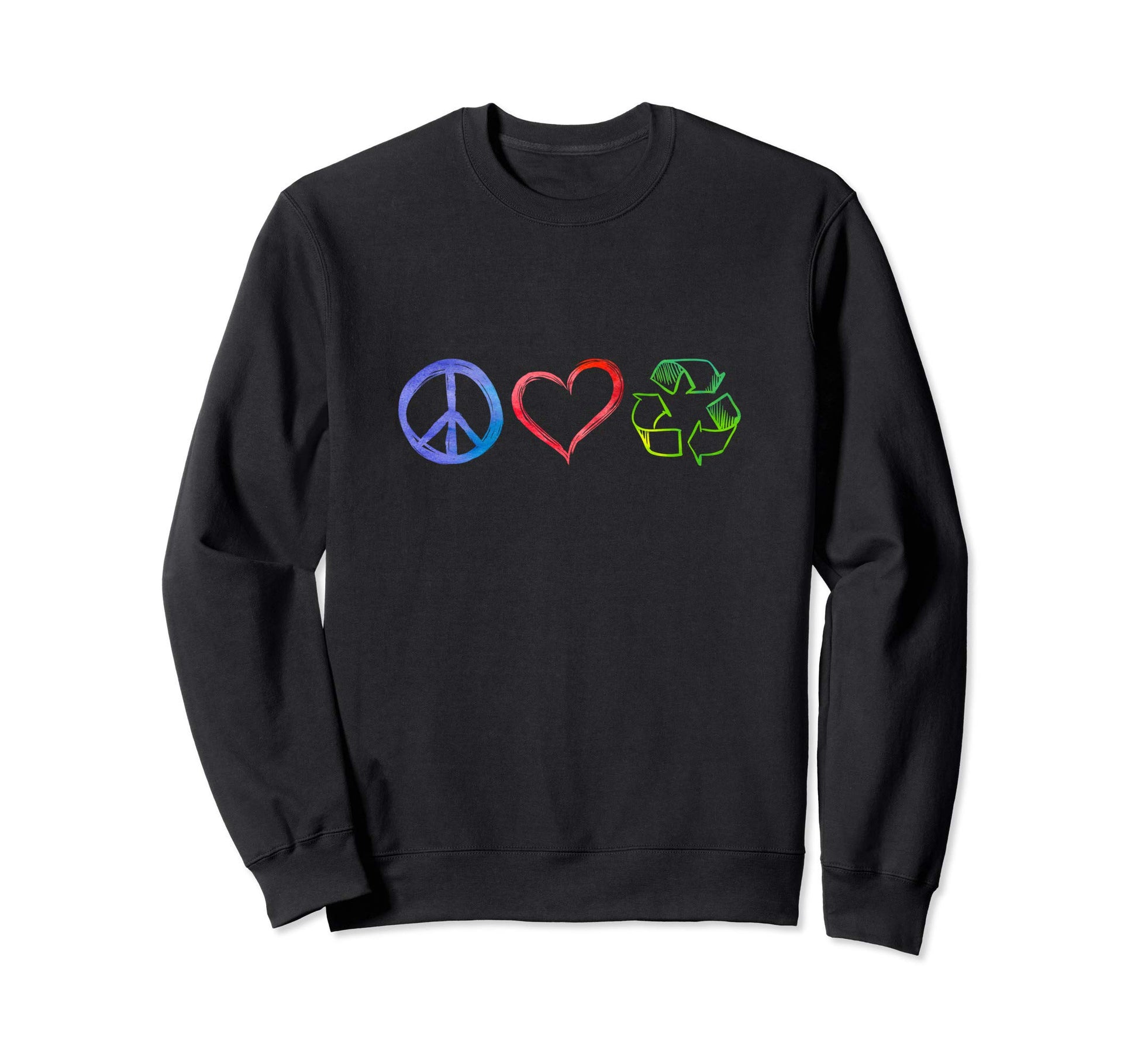 Earth Day Peace Love Recycle Sweatshirt - Fun Novelty Design Men Women - T-Shirt, Sweatshirt, Hoodie