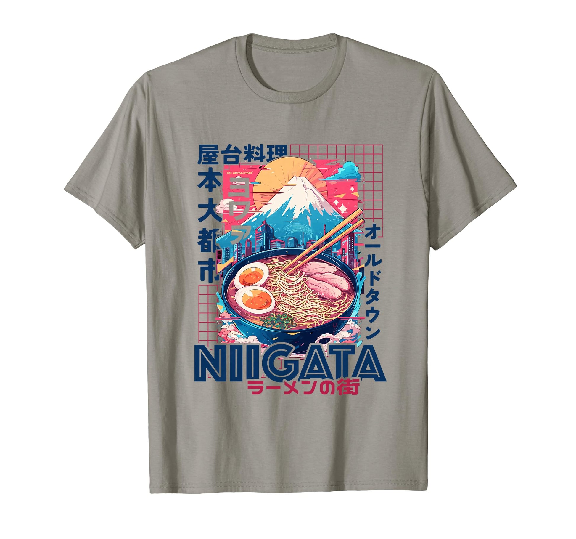 Niigata City 80S Synthwave Ramen Bowl T-Shirt - Custom Art Print Unisex - T-Shirt, Sweatshirt, Hoodie