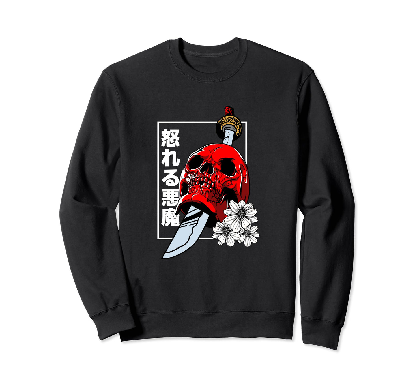 Japanese Skull Demon Vaporwave Sweatshirt - Aesthetic Graphic Unisex - T-Shirt, Sweatshirt, Hoodie
