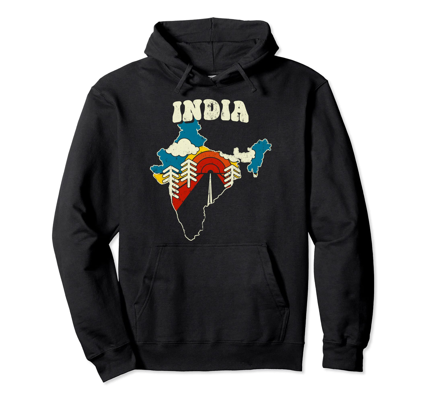 India Indian Country Rainbow 70S Map Hoodie - Graphic Print Men Women - T-Shirt, Sweatshirt, Hoodie