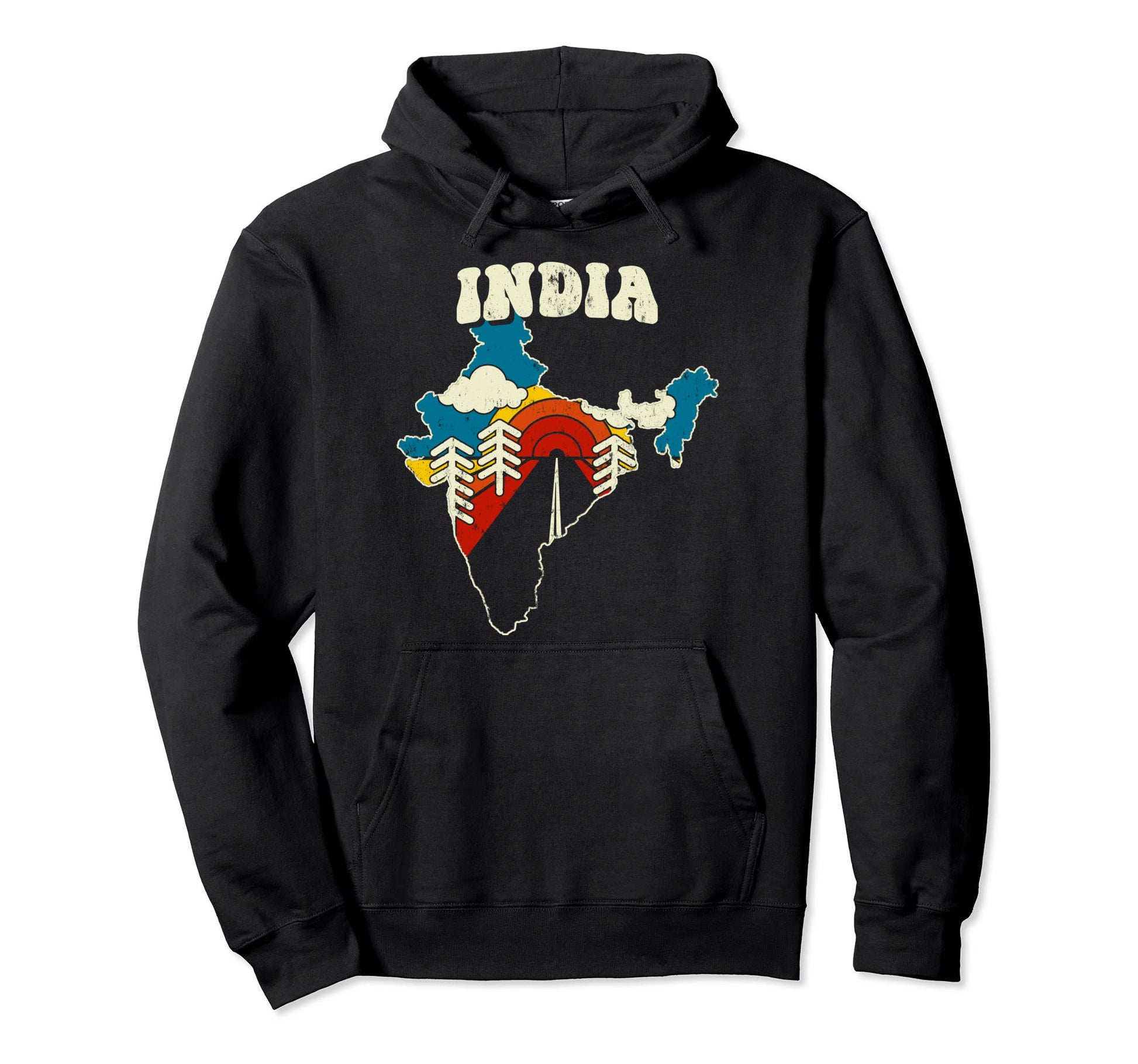 India Indian Country Rainbow 70S Map Hoodie - Graphic Print Men Women - T-Shirt, Sweatshirt, Hoodie