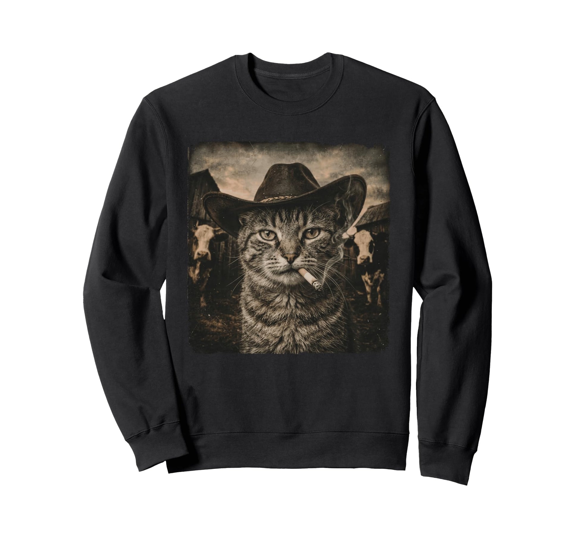 Funny Cowboy Cat Lover Western Sweatshirt - Fun Novelty Design for Adults - T-Shirt, Sweatshirt, Hoodie
