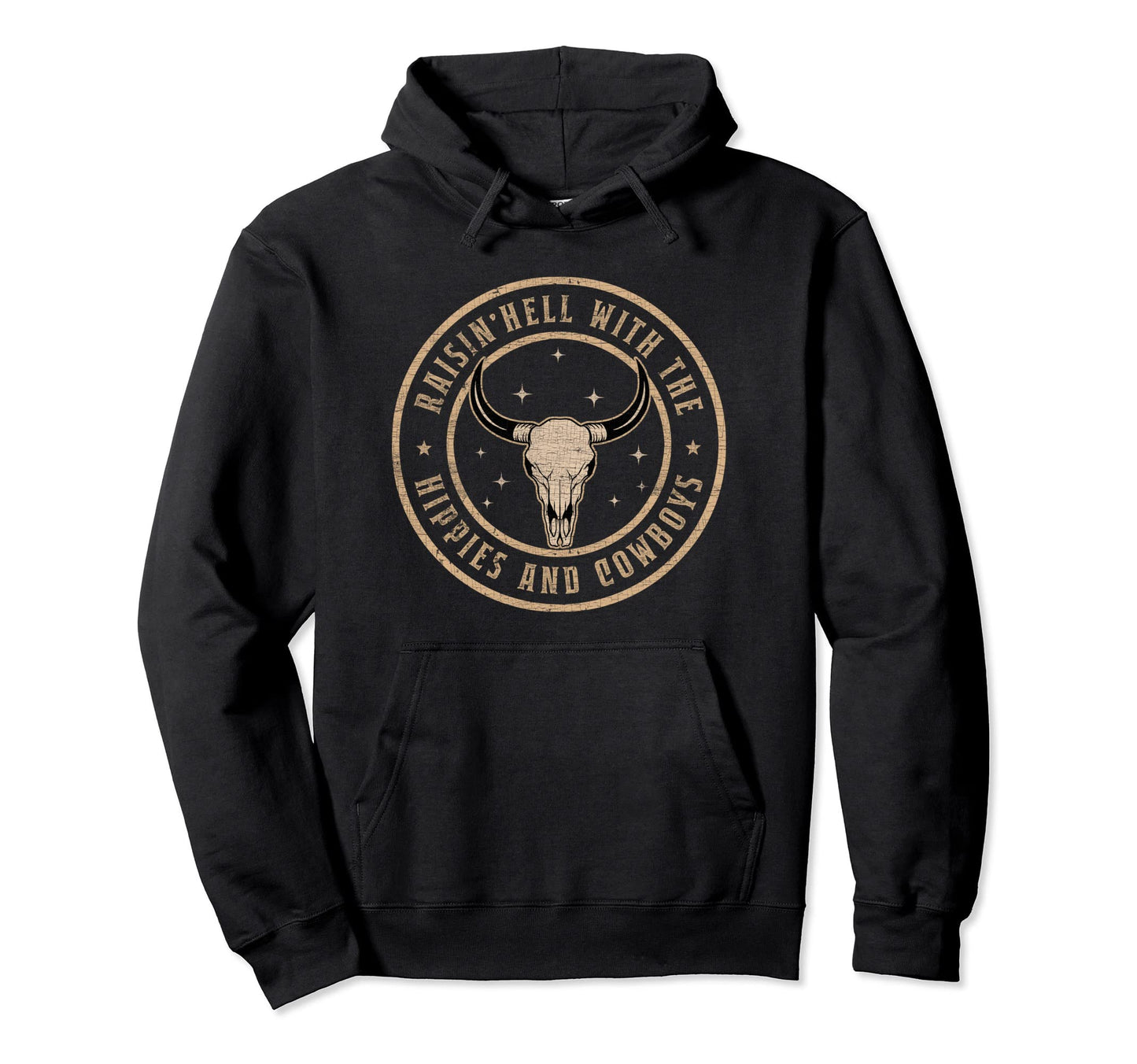 Raisinhell Hippies And Cowboys Bull Skull Hoodie - Trendy Graphic Men Women - T-Shirt, Sweatshirt, Hoodie