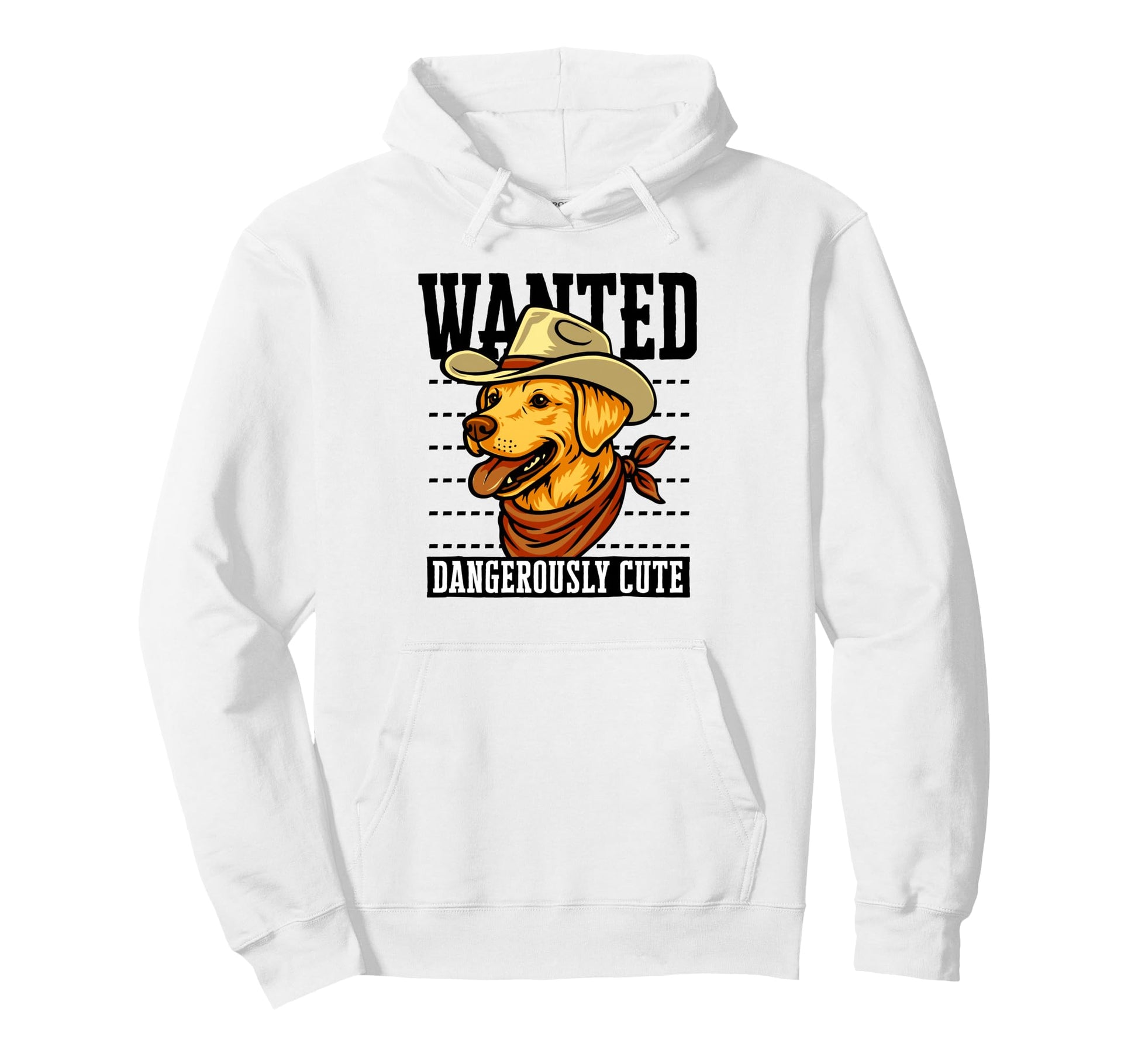 Funny Cowboy Wanted Yellow Lab Drawing Hoodie - Novelty Apparel Men Women - T-Shirt, Sweatshirt, Hoodie
