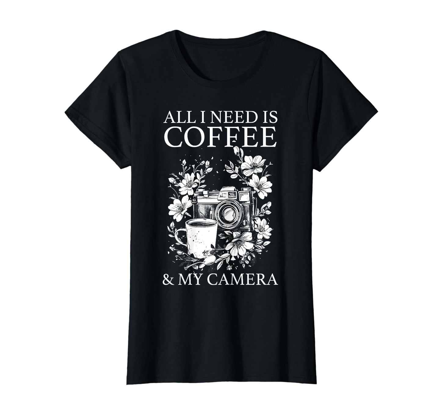 Photographer Coffee Camera Flowers T-Shirt - Unique Graphic for Adults - T-Shirt, Sweatshirt, Hoodie