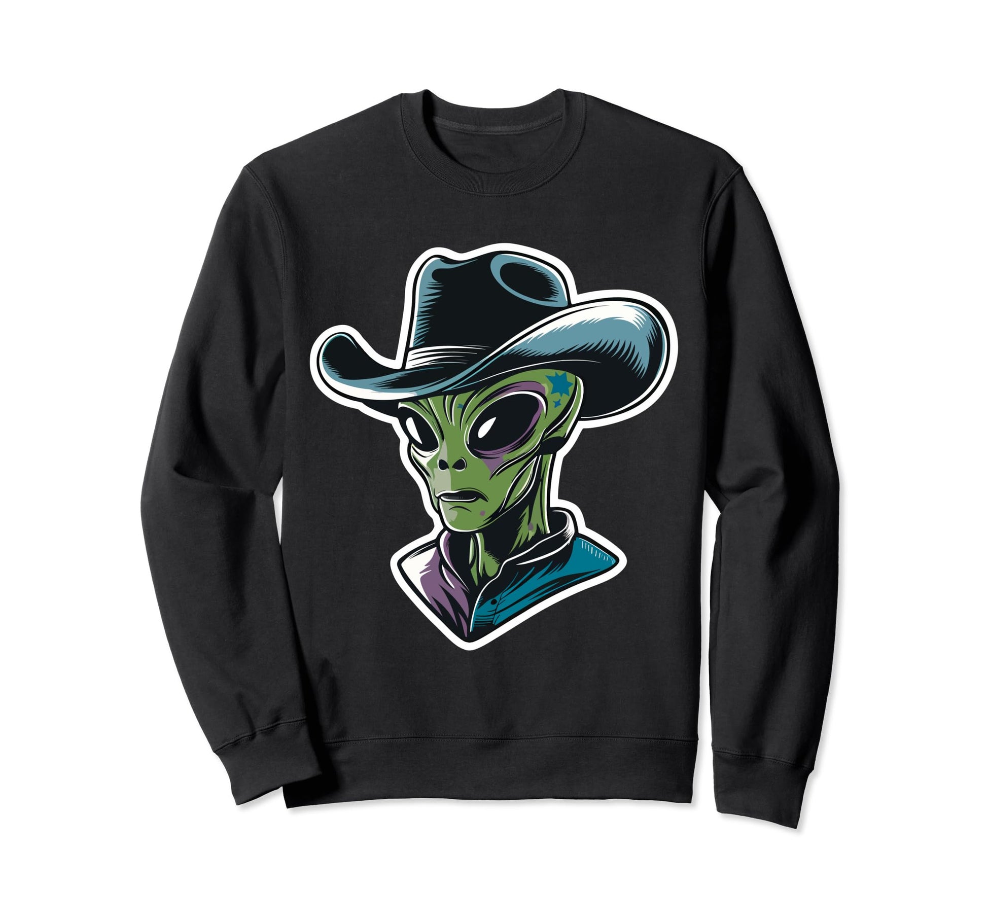 Alien Alien Cowboy Hat Sweatshirt - Unique Graphic for Adults - T-Shirt, Sweatshirt, Hoodie