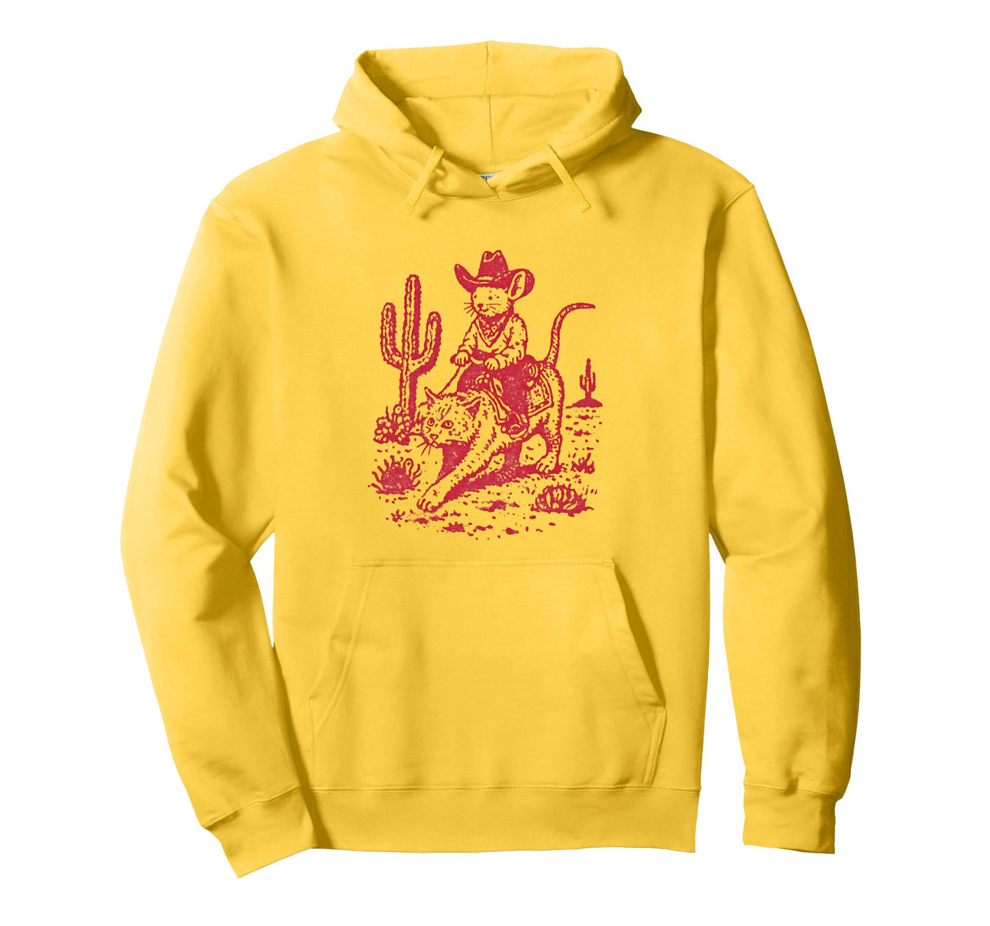 Cowboy Mouse Riding Cat Western Rodeo Funny Hoodie - Trendy Graphic Unisex - T-Shirt, Sweatshirt, Hoodie