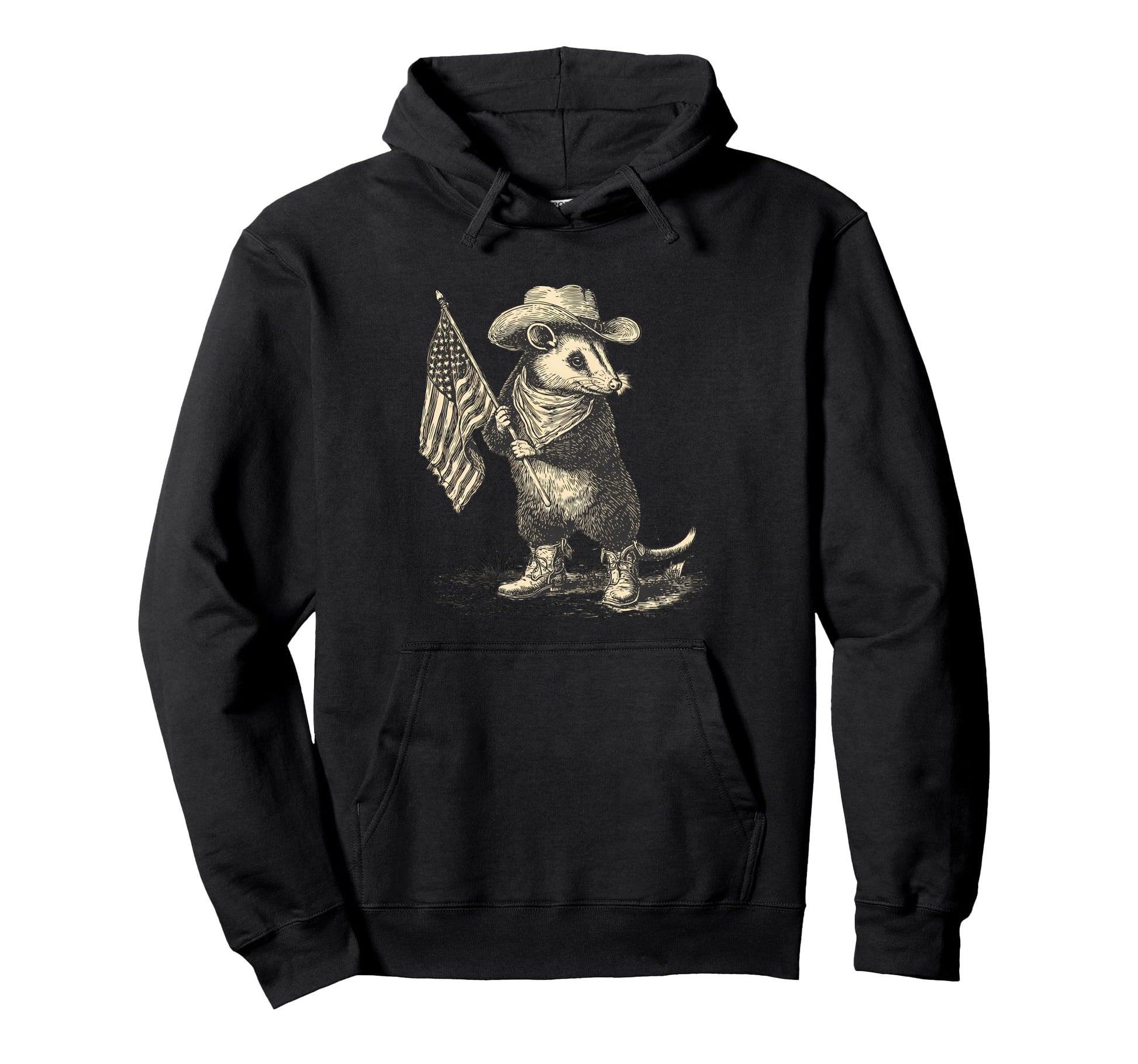 Country Cowboy Opossum Rodeo Possum Hoodie - Minimalist Print for Adults - T-Shirt, Sweatshirt, Hoodie