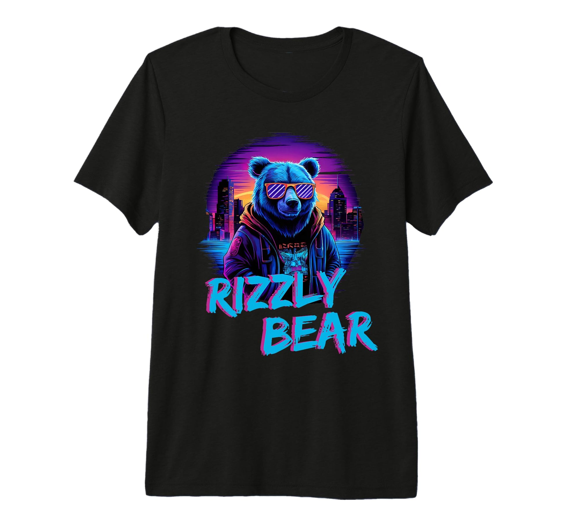 Rizzly Bear Vaporwave Synthwave T-Shirt - Casual Everyday Wear Unisex - T-Shirt, Sweatshirt, Hoodie