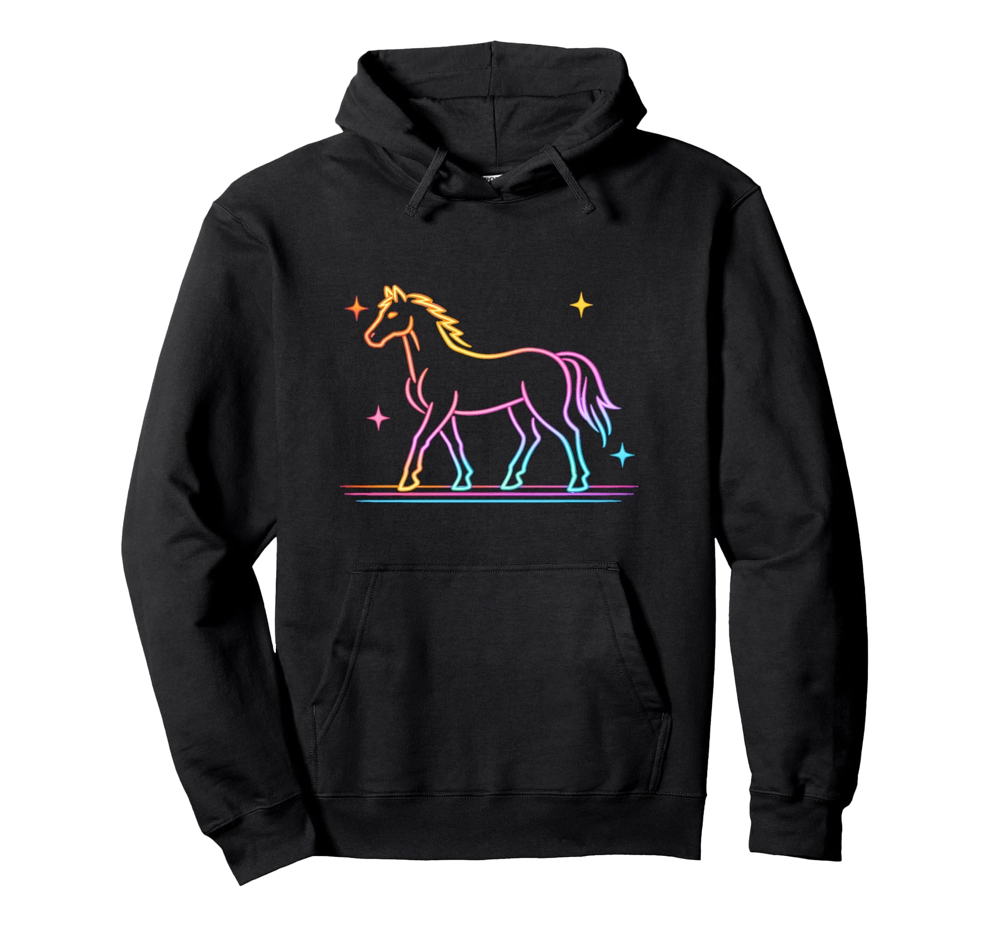 Neon Horse Western Night Cowgirl Hoodie - Fun Novelty Design for Adults - T-Shirt, Sweatshirt, Hoodie