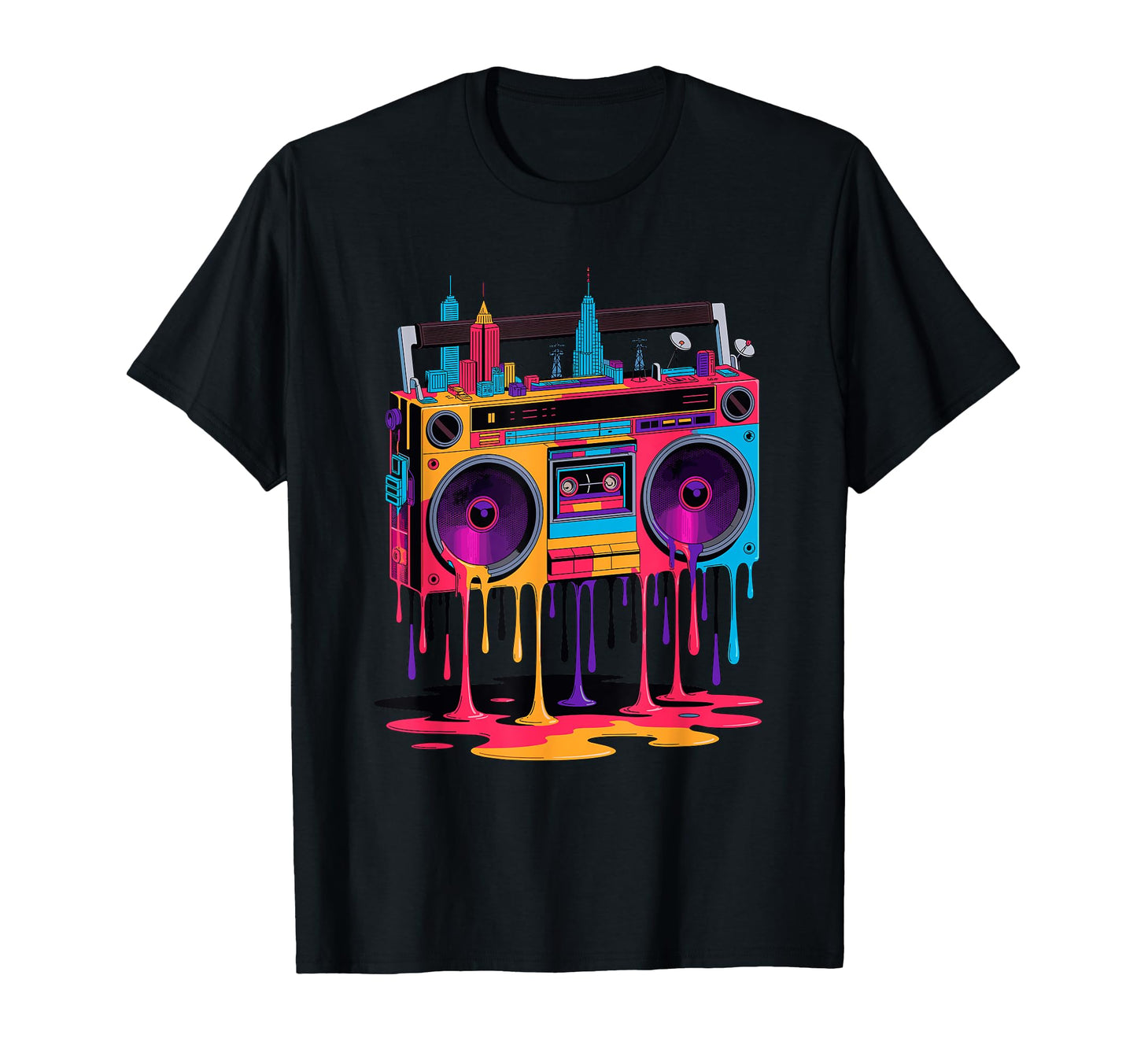 Dripping Paint Boombox Old School T-Shirt - Casual Everyday Wear Men Women - T-Shirt, Sweatshirt, Hoodie