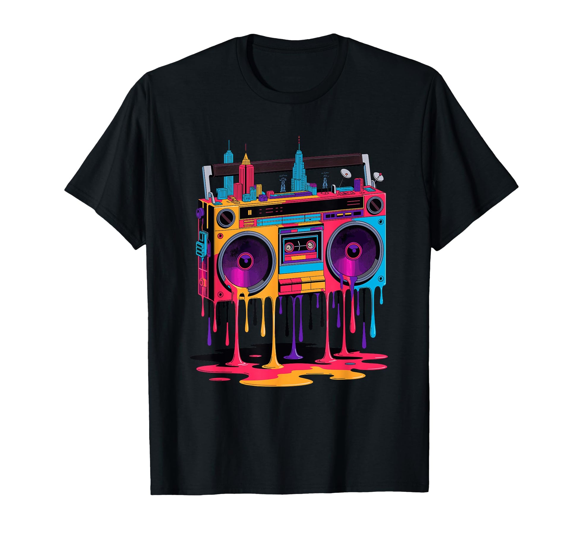 Dripping Paint Boombox Old School T-Shirt - Casual Everyday Wear Men Women - T-Shirt, Sweatshirt, Hoodie