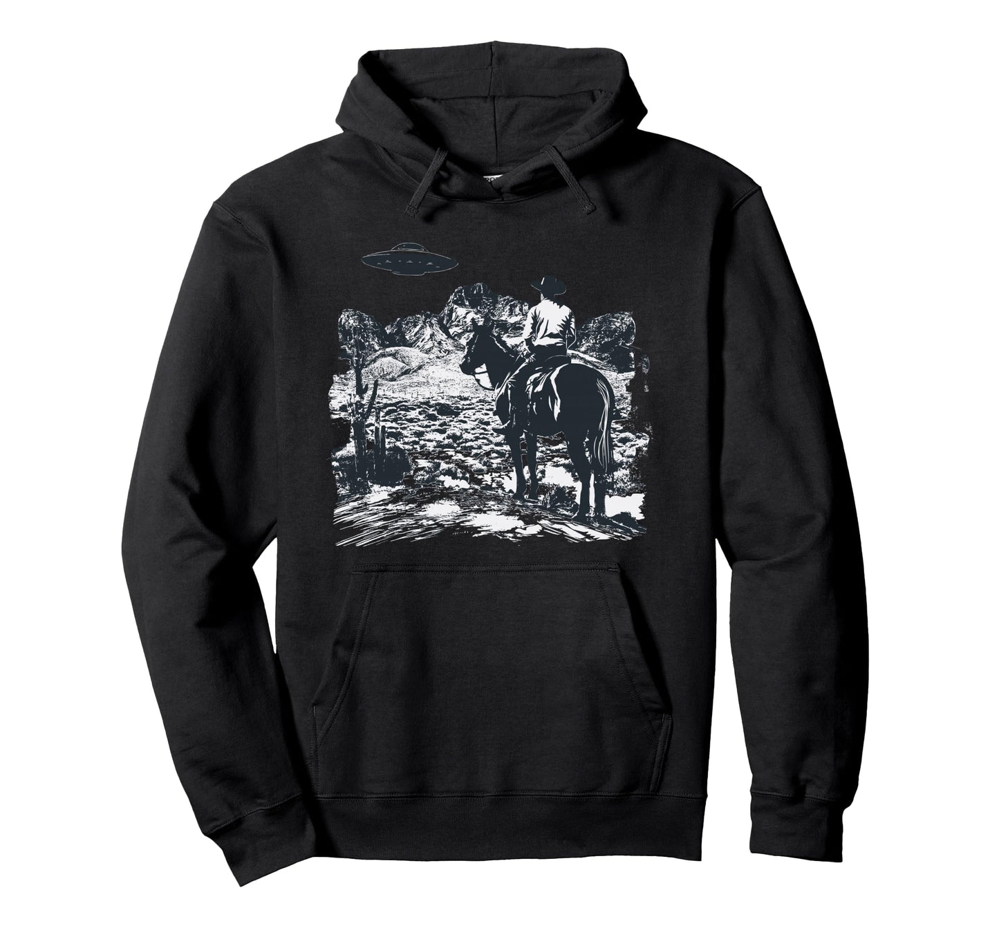 Western Ufo Cowboy Alien Spaceship Hoodie - Trendy Graphic Men Women - T-Shirt, Sweatshirt, Hoodie