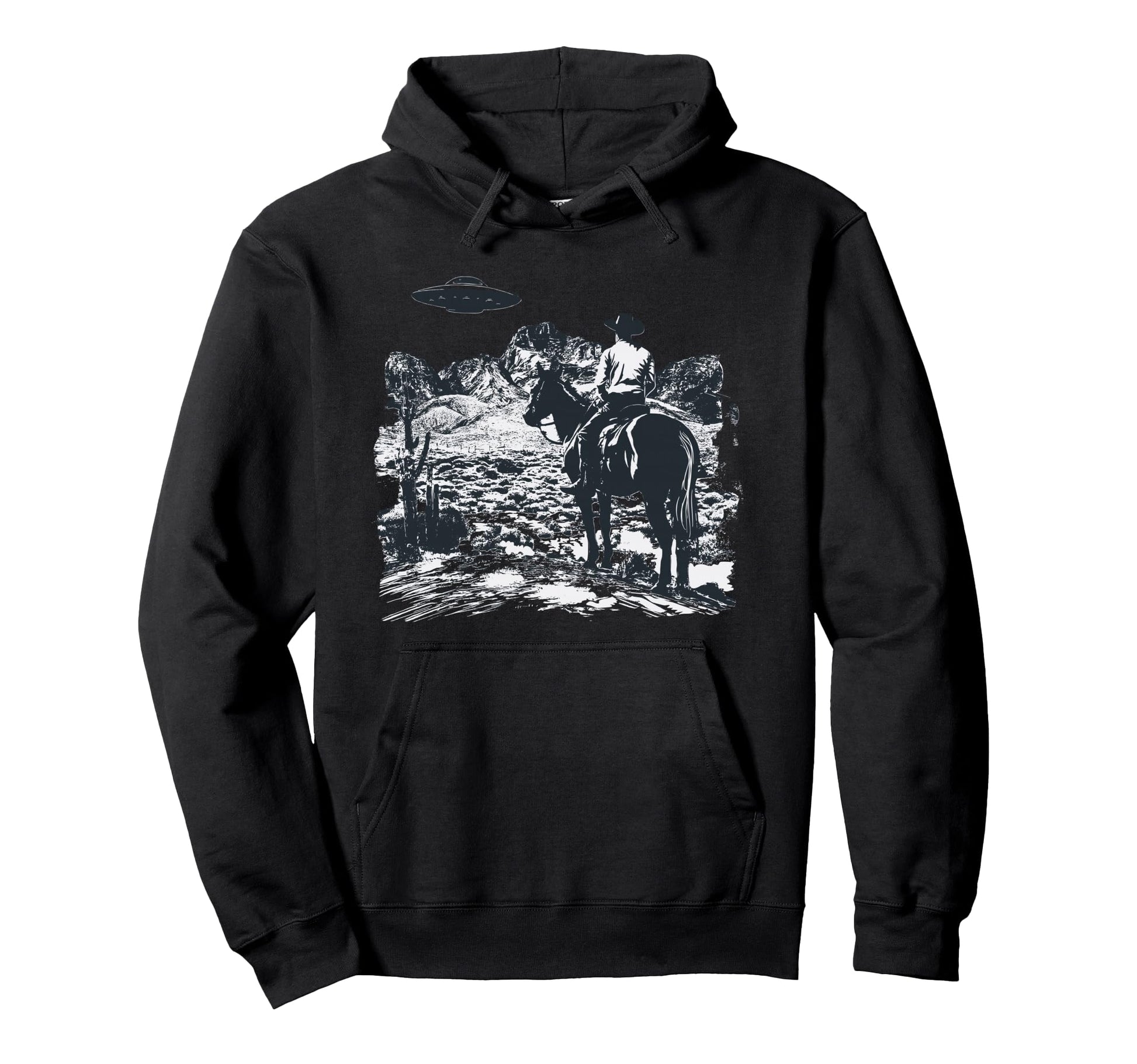 Western Ufo Cowboy Alien Spaceship Hoodie - Trendy Graphic Men Women - T-Shirt, Sweatshirt, Hoodie