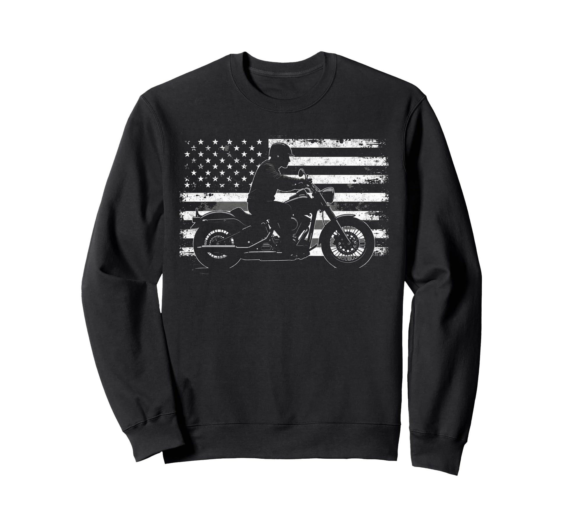 Us Flag Biker Riding Lover Sweatshirt - Casual Everyday Wear Men Women - T-Shirt, Sweatshirt, Hoodie