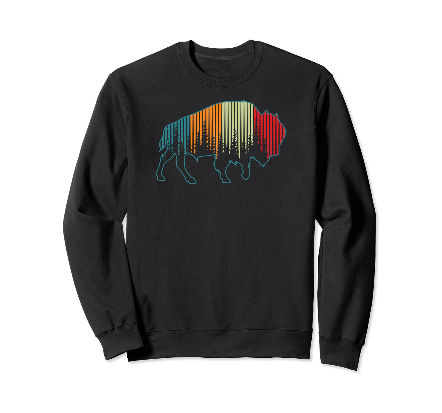 Bison American Buffalo Pine Tree Sweatshirt - Custom Art Print for Adults - T-Shirt, Sweatshirt, Hoodie