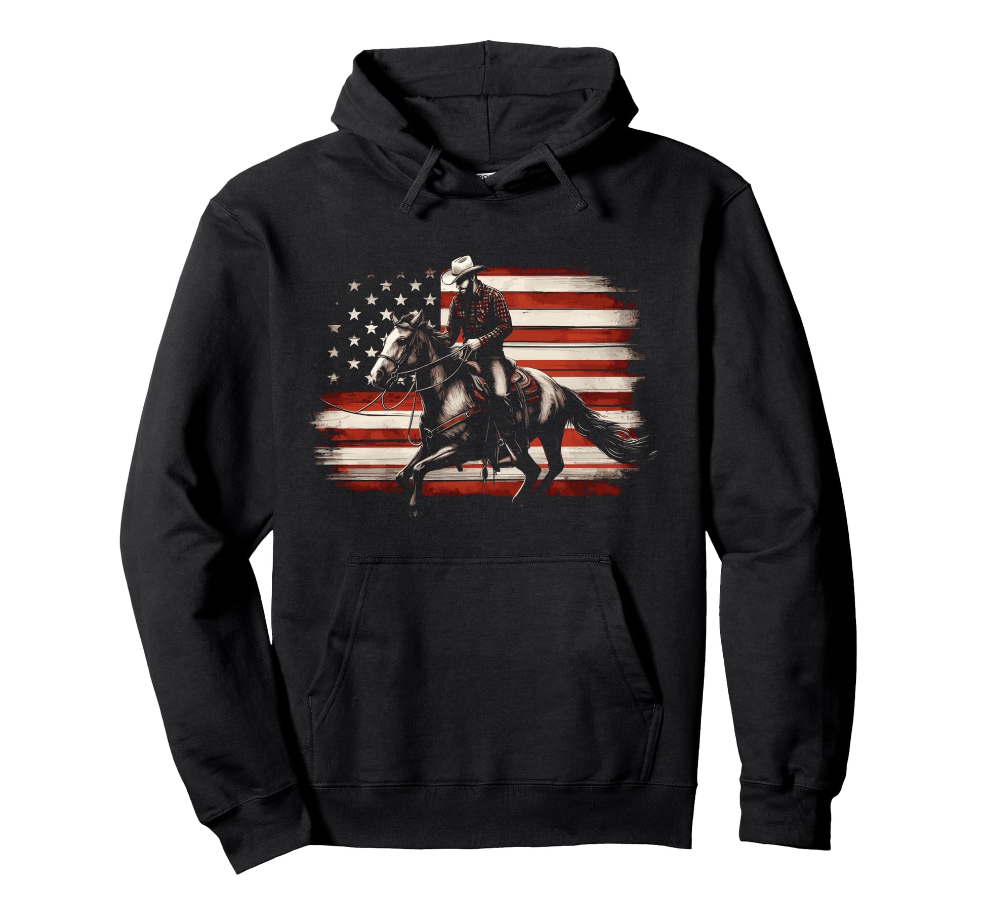 Western Cowboy 4Th July Usa Flag Hoodie - Streetwear Style Men Women - T-Shirt, Sweatshirt, Hoodie