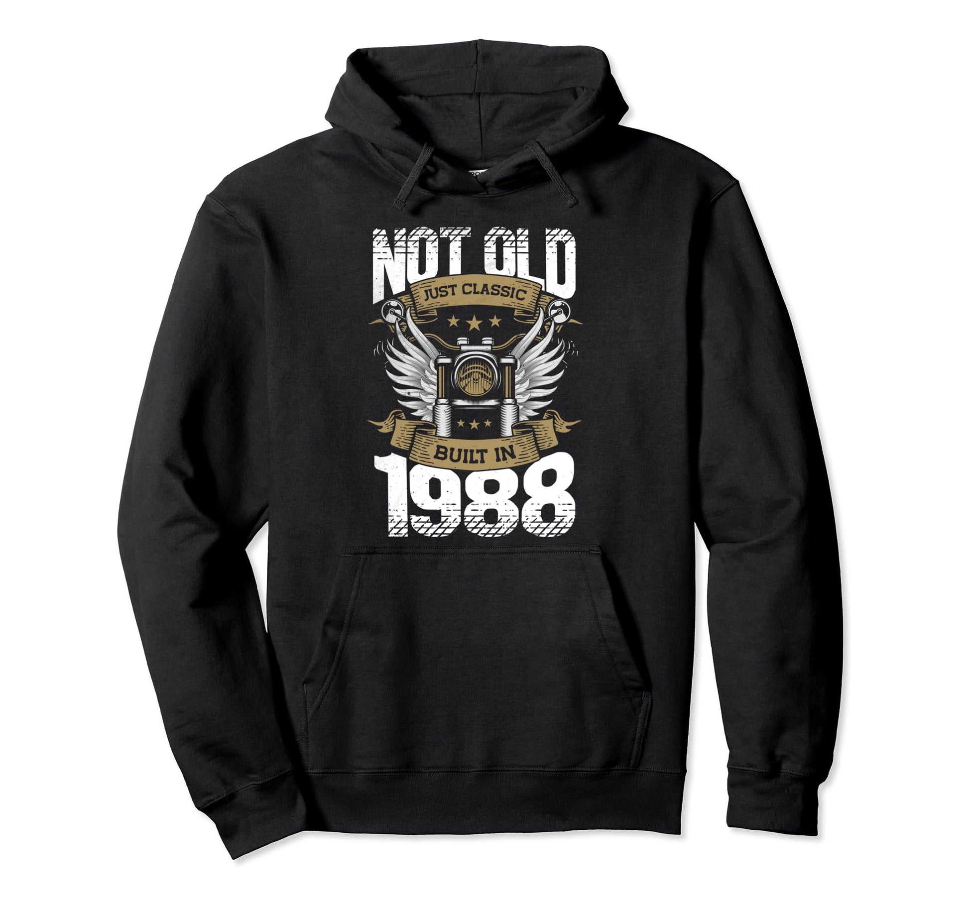 Motorcycle Biker Birthday Built 1988 Hoodie - Trendy Graphic for Adults - T-Shirt, Sweatshirt, Hoodie