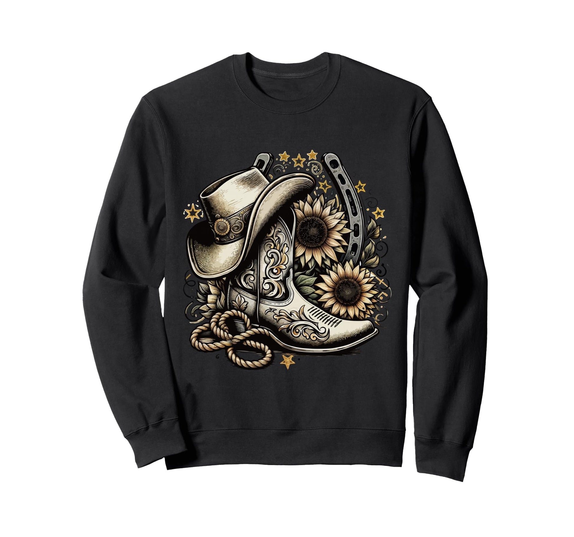 Western Cowboy Boot Horseshoe Sweatshirt - Minimalist Print Men Women - T-Shirt, Sweatshirt, Hoodie