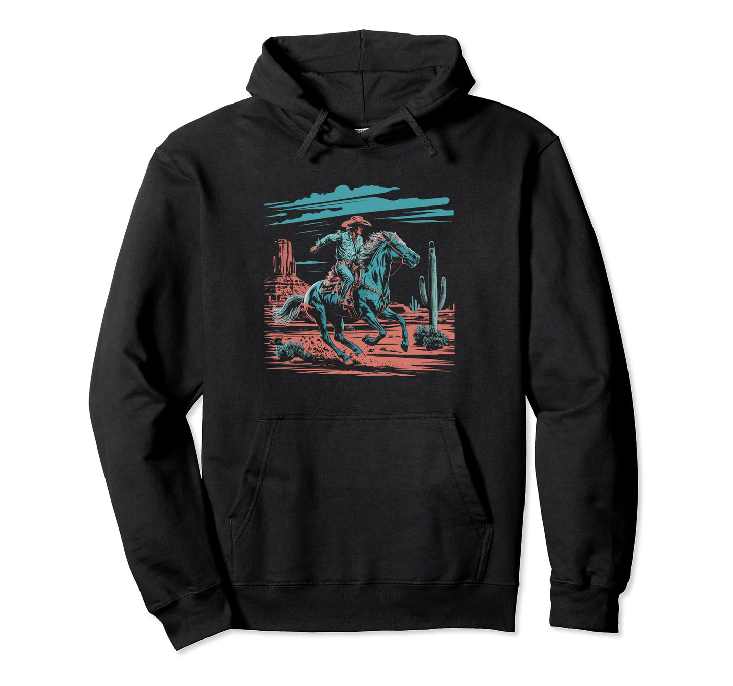 Cowboy Horseback Desert Western Hoodie - Fun Novelty Design Men Women - T-Shirt, Sweatshirt, Hoodie