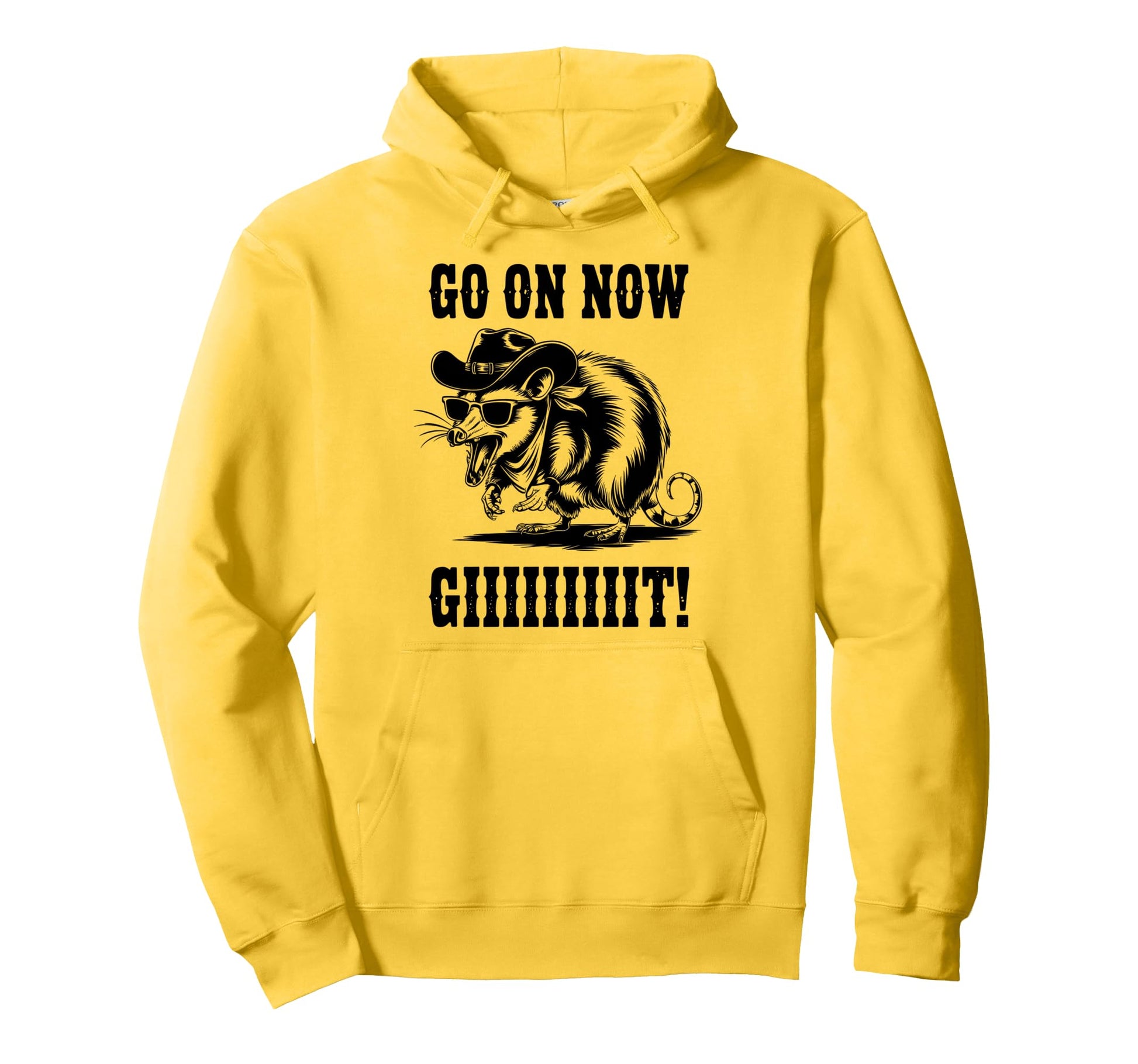 Go Now Git Cowboy Opossum Country Hoodie - Fun Novelty Design for Adults - T-Shirt, Sweatshirt, Hoodie