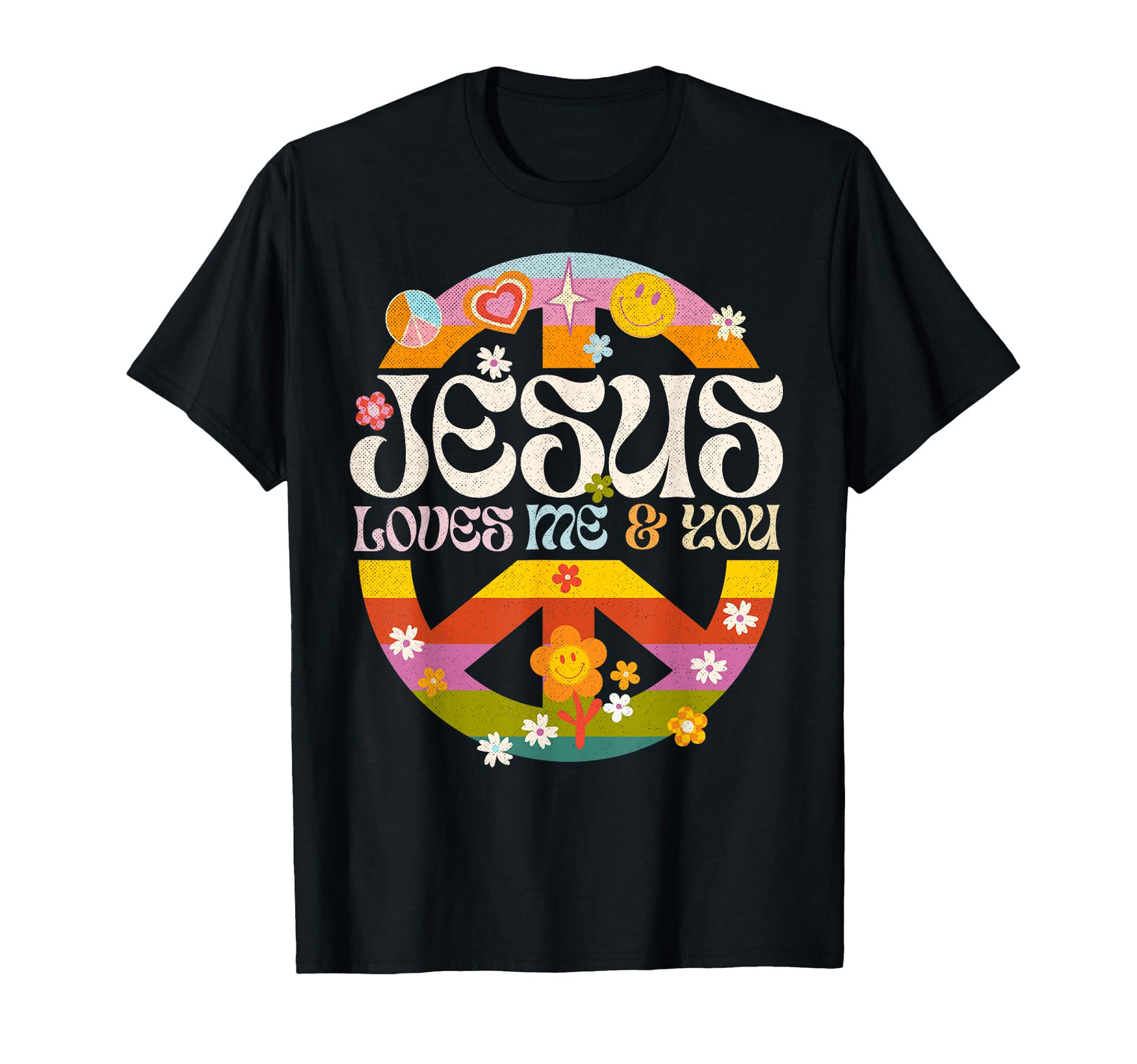 Groovy Jesus Loves Me Rainbow Peace Sign T-Shirt - Trendy Graphic Unisex - T-Shirt, Sweatshirt, Hoodie