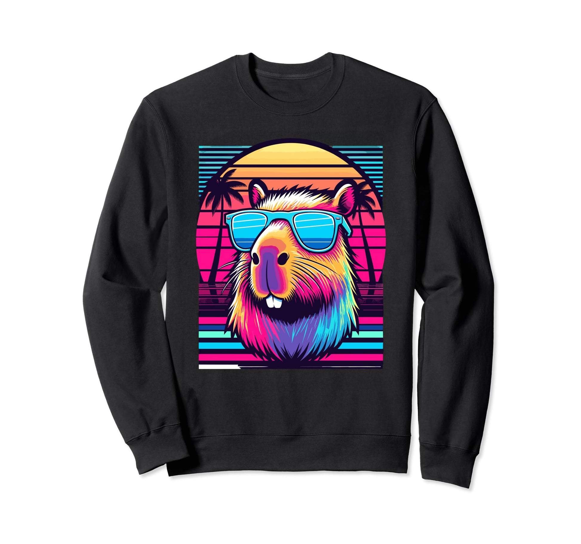 Funny Capybara Rodent Vaporwave Sweatshirt - Graphic Print Unisex - T-Shirt, Sweatshirt, Hoodie