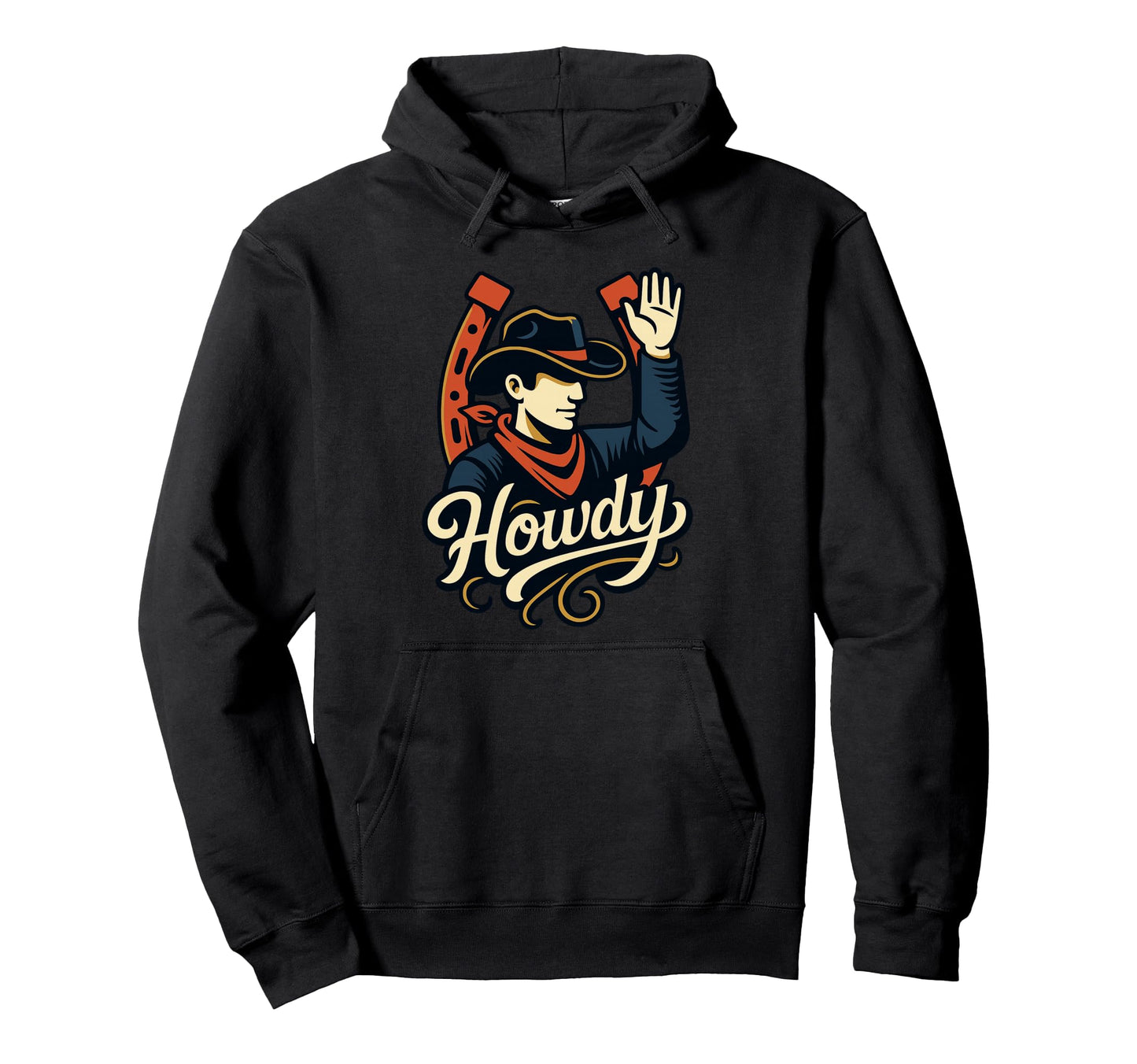 Howdy Cowboy Western Wave Hand Hoodie - Minimalist Print for Adults - T-Shirt, Sweatshirt, Hoodie