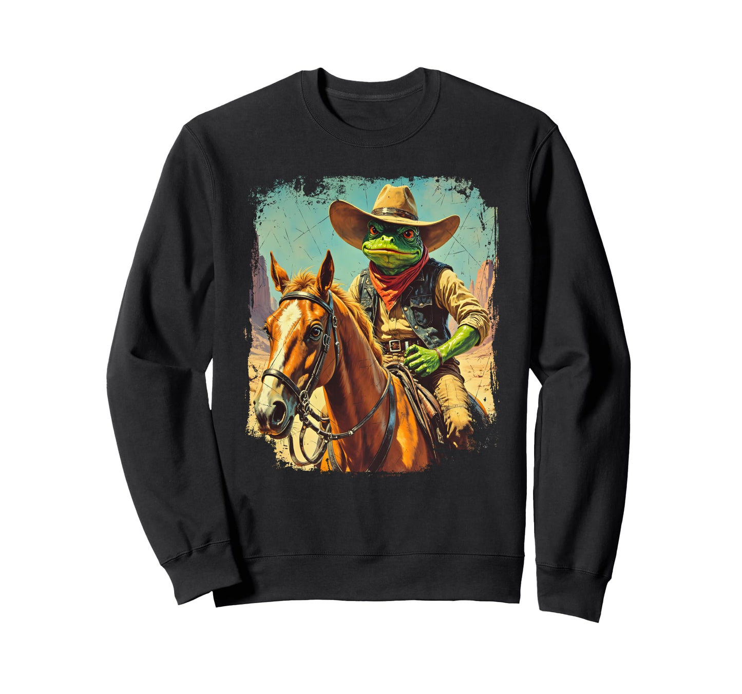 Western Frog Cowboy Horse Bandit Sheriff Sweatshirt - Unique Graphic Unisex - T-Shirt, Sweatshirt, Hoodie