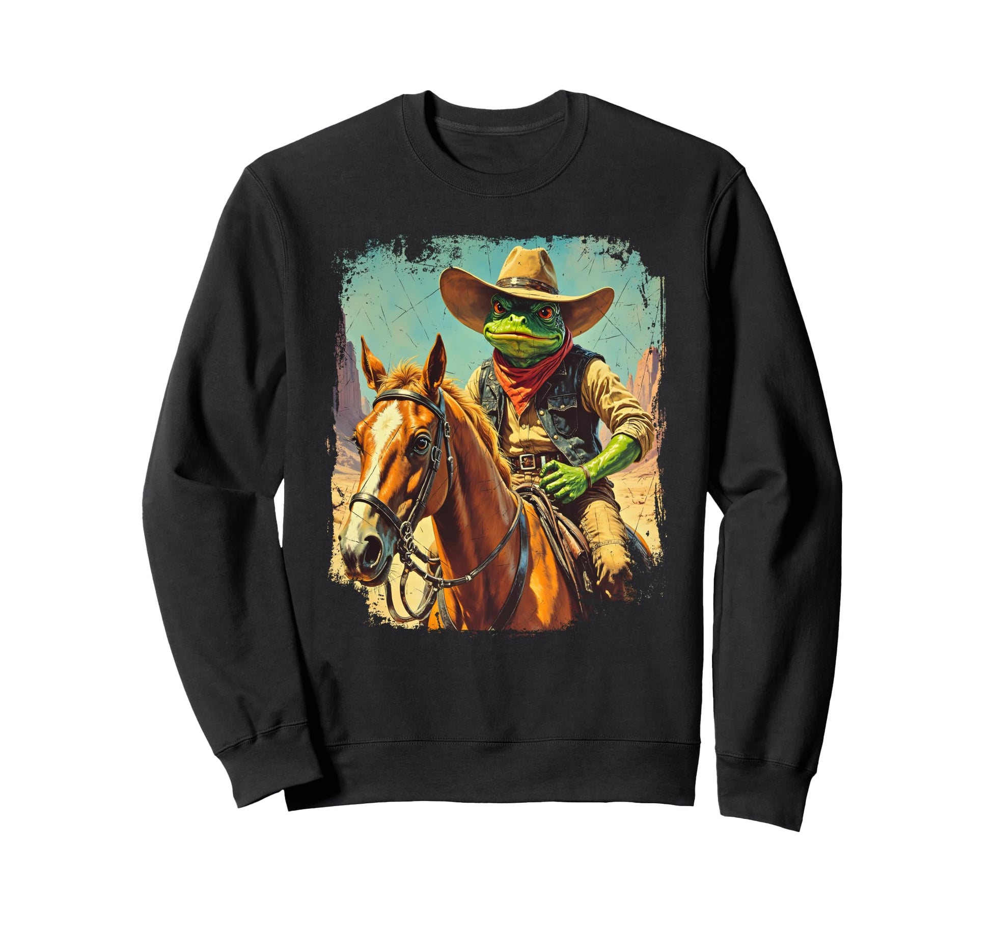 Western Frog Cowboy Horse Bandit Sheriff Sweatshirt - Unique Graphic Unisex - T-Shirt, Sweatshirt, Hoodie