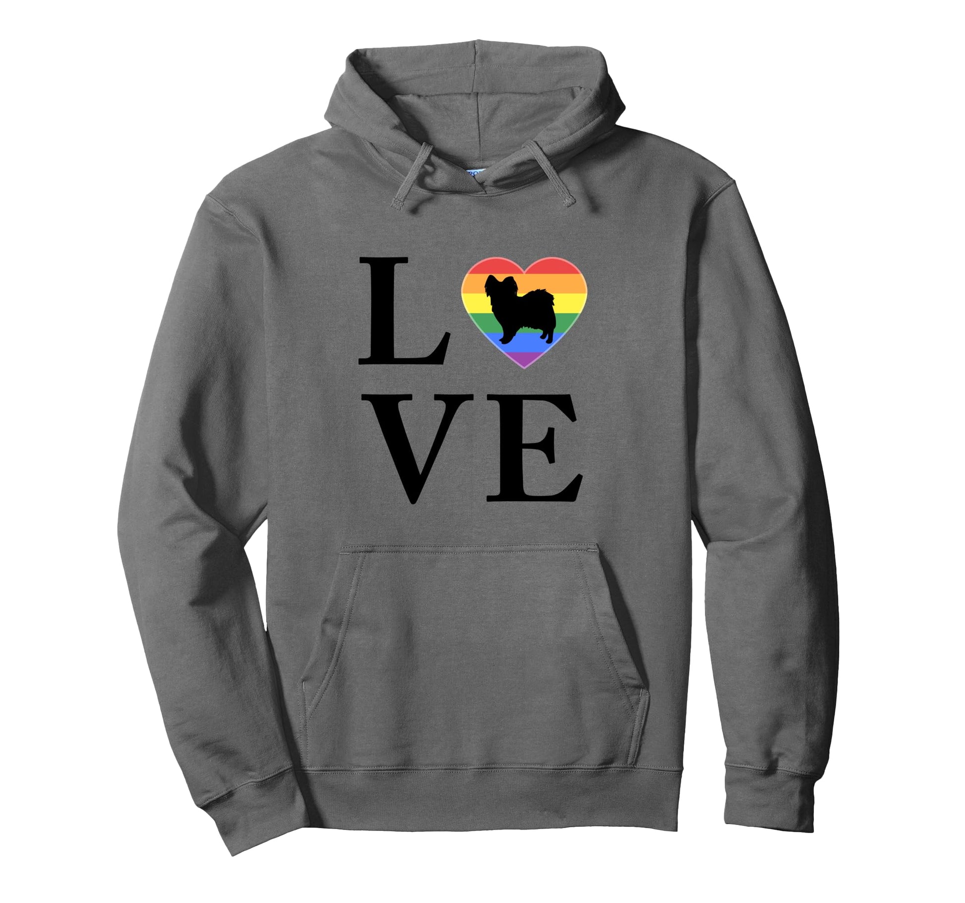 Love Dog Papillon Heart Rainbow Pride Hoodie - Fun Novelty Design Unisex - T-Shirt, Sweatshirt, Hoodie