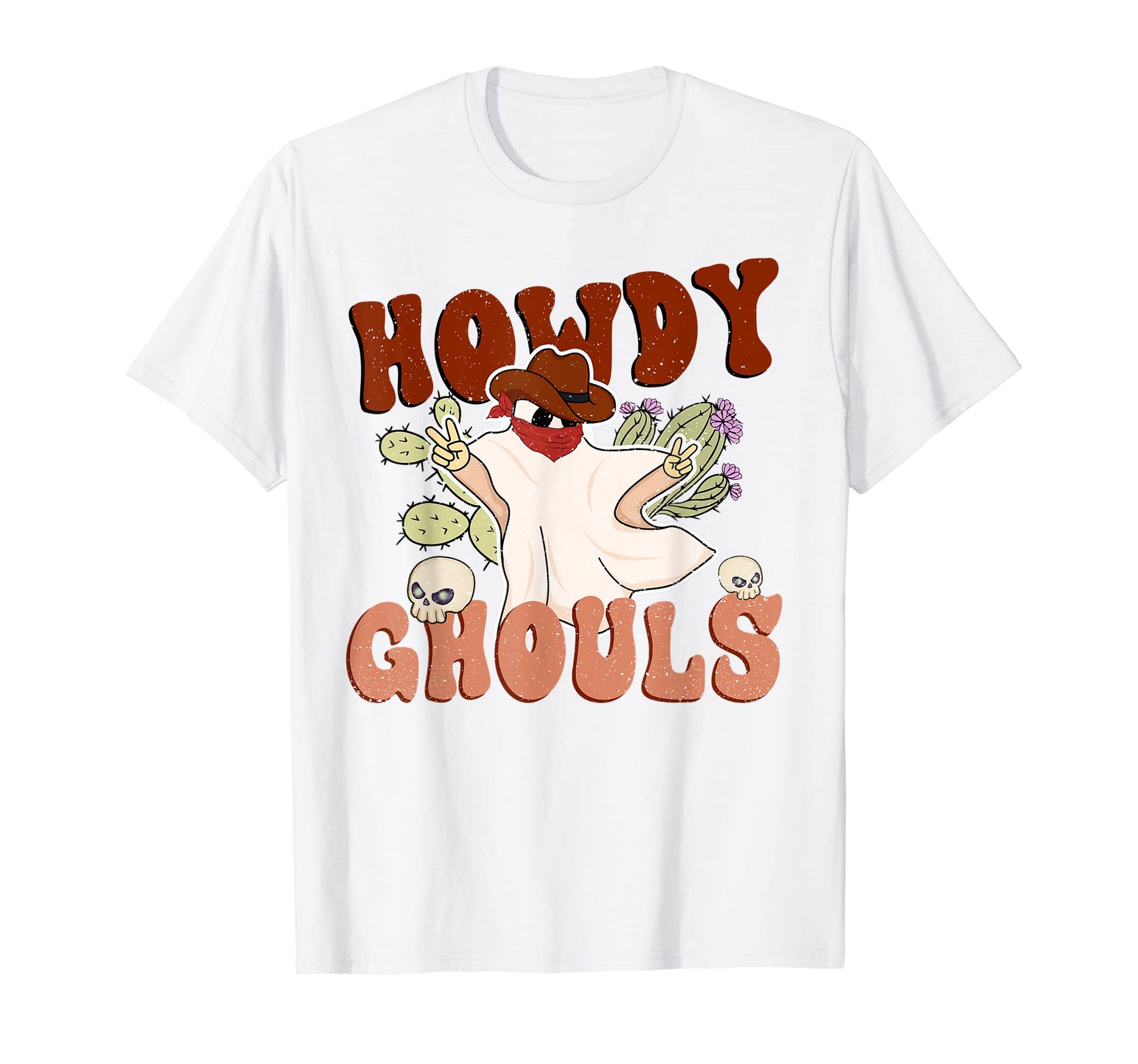 Funny Howdy Ghouls Western Cowboy T-Shirt - Fun Novelty Design for Adults - T-Shirt, Sweatshirt, Hoodie