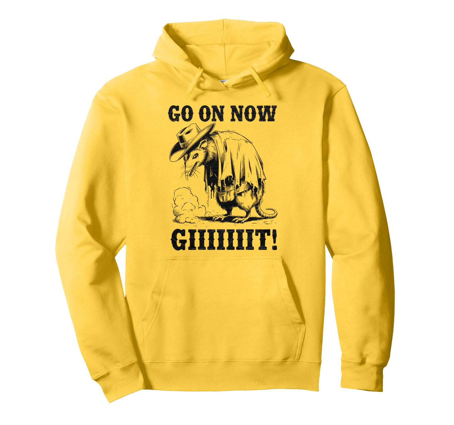 Go Now Git Cowboy Opossum Country Hoodie - Trendy Graphic for Adults - T-Shirt, Sweatshirt, Hoodie