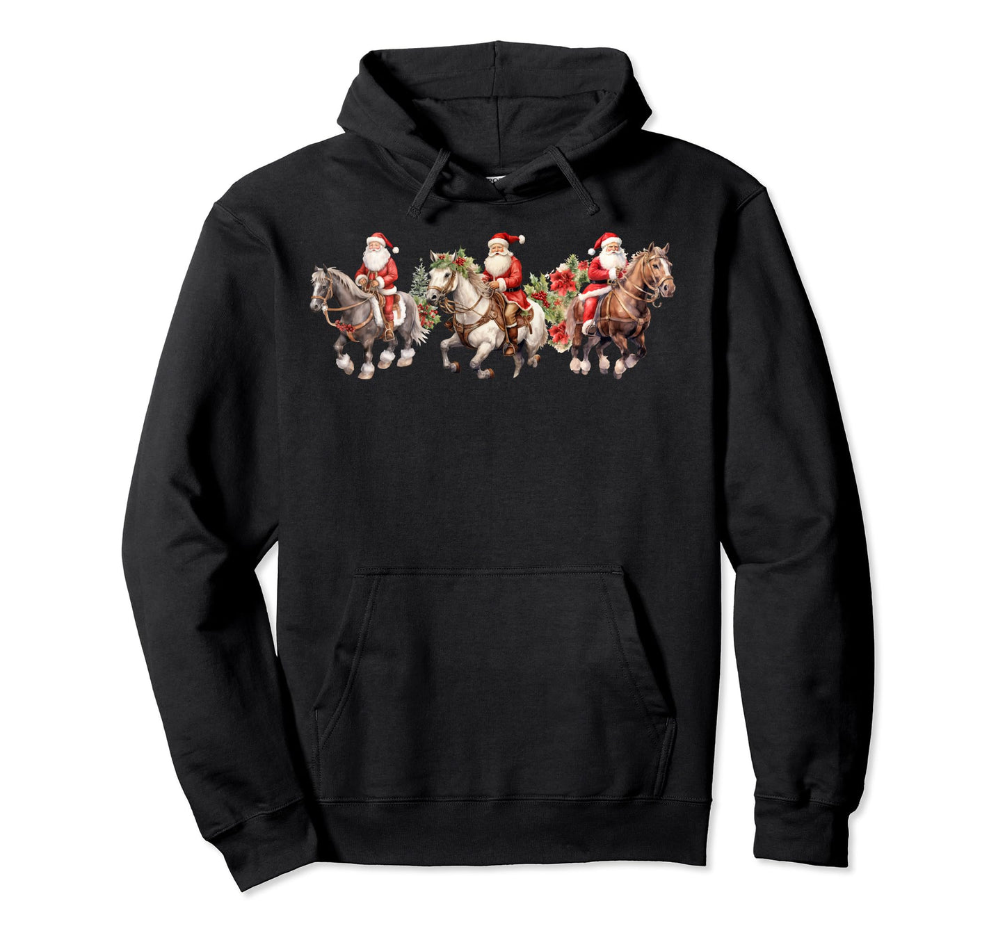 Santa Cowboy Riding Horses Hoodie - Fun Novelty Design Men Women - T-Shirt, Sweatshirt, Hoodie
