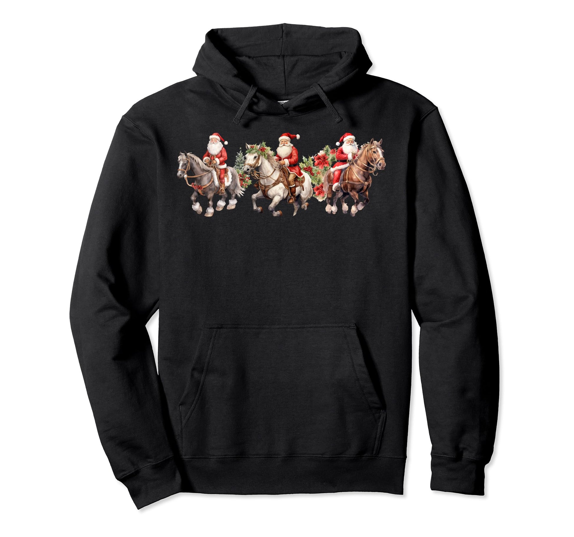 Santa Cowboy Riding Horses Hoodie - Fun Novelty Design Men Women - T-Shirt, Sweatshirt, Hoodie