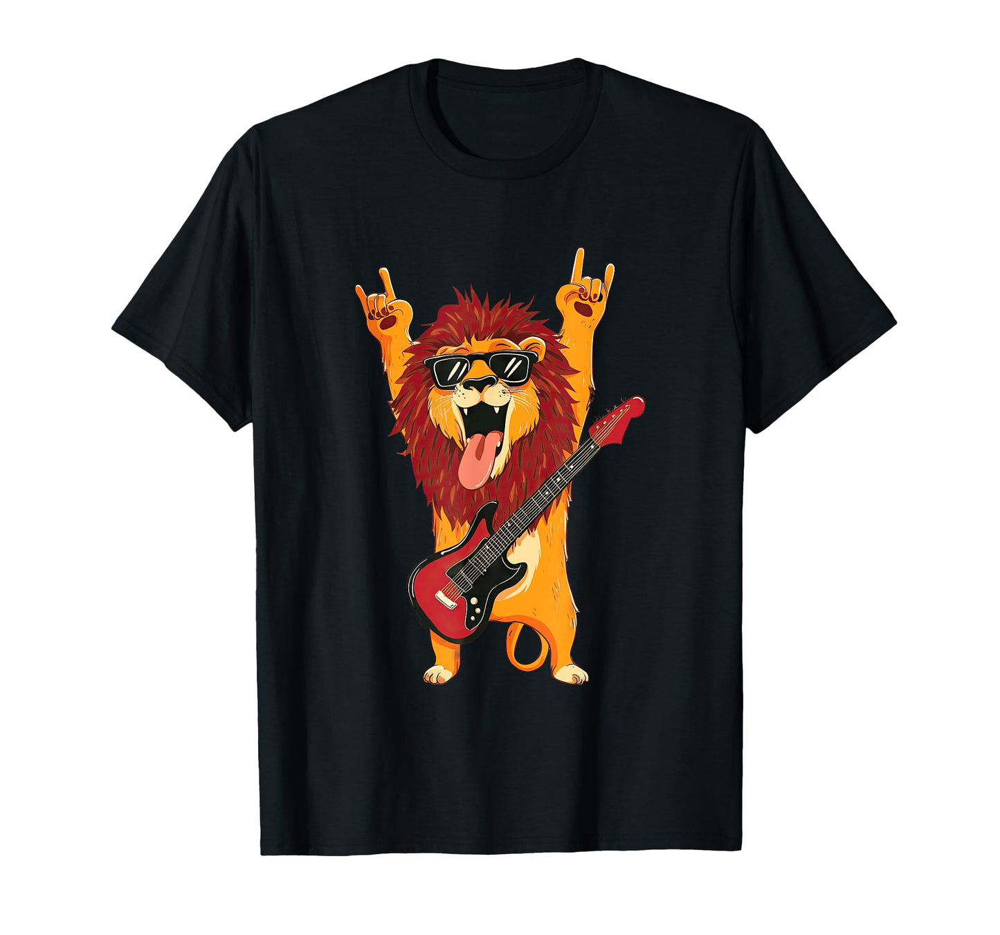 Rockstar Lion Sunglasses Electric Guitar T-Shirt - Novelty Apparel Unisex - T-Shirt, Sweatshirt, Hoodie