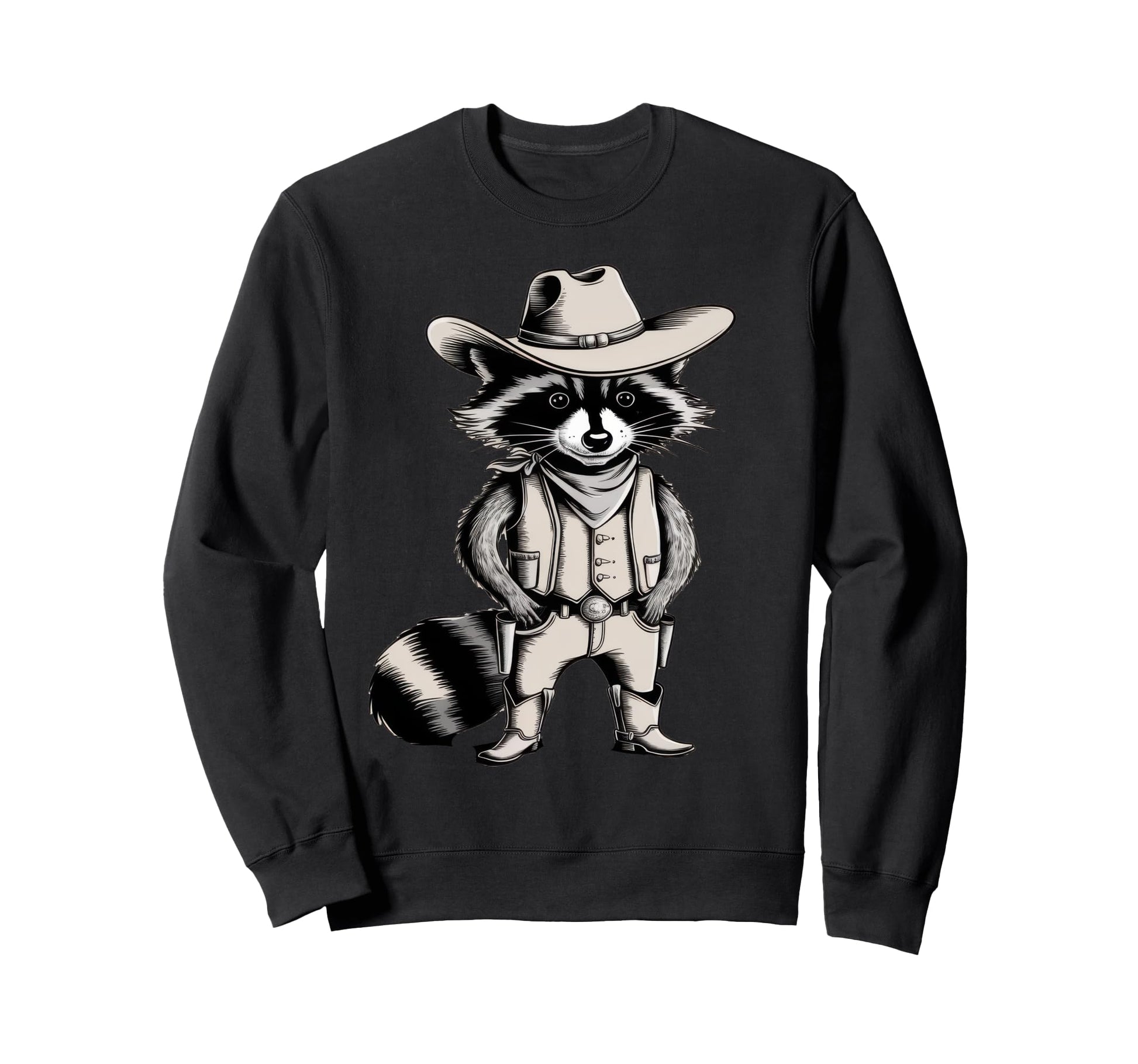 Raccoon Cowboy Cowgirl Trash Panda Sweatshirt - Unique Graphic Unisex - T-Shirt, Sweatshirt, Hoodie