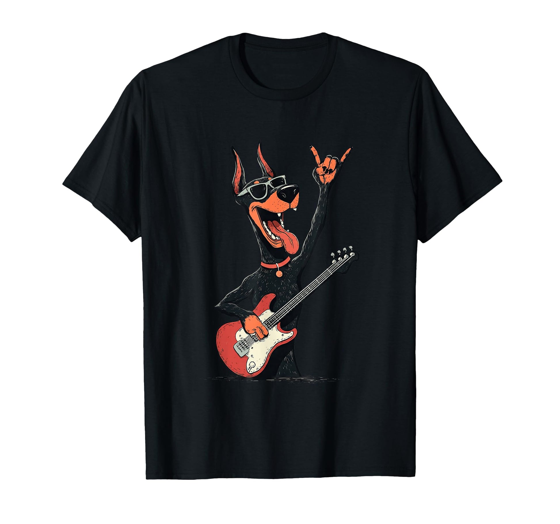 Funny Rock Dog Guitar Playing Cartoon T-Shirt - Minimalist Print Men Women - T-Shirt, Sweatshirt, Hoodie