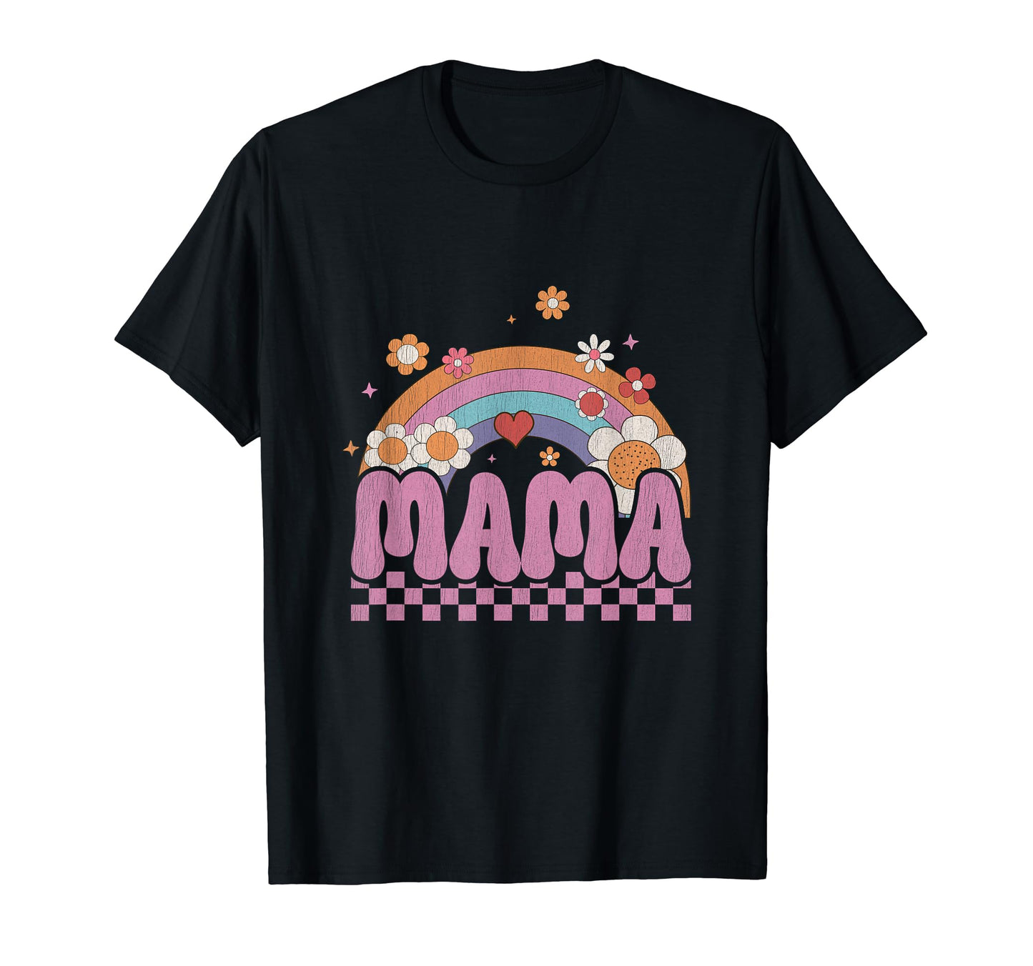 Mama Checkered Flower Rainbow Mothers T-Shirt - Aesthetic Graphic Unisex - T-Shirt, Sweatshirt, Hoodie