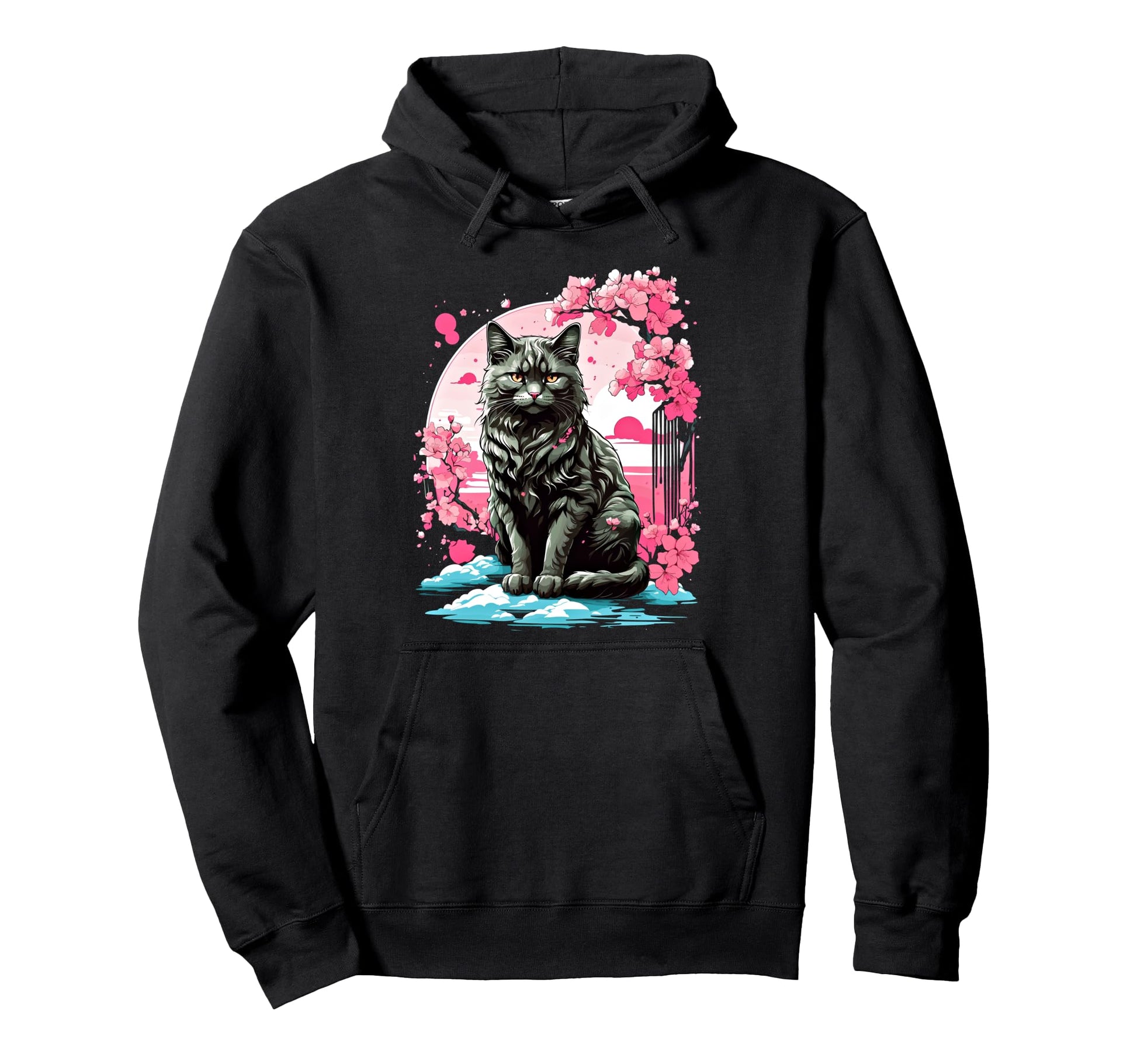 Anime Cat Japanese Vaporwave Aesthetic Hoodie - Fun Novelty Design Unisex - T-Shirt, Sweatshirt, Hoodie