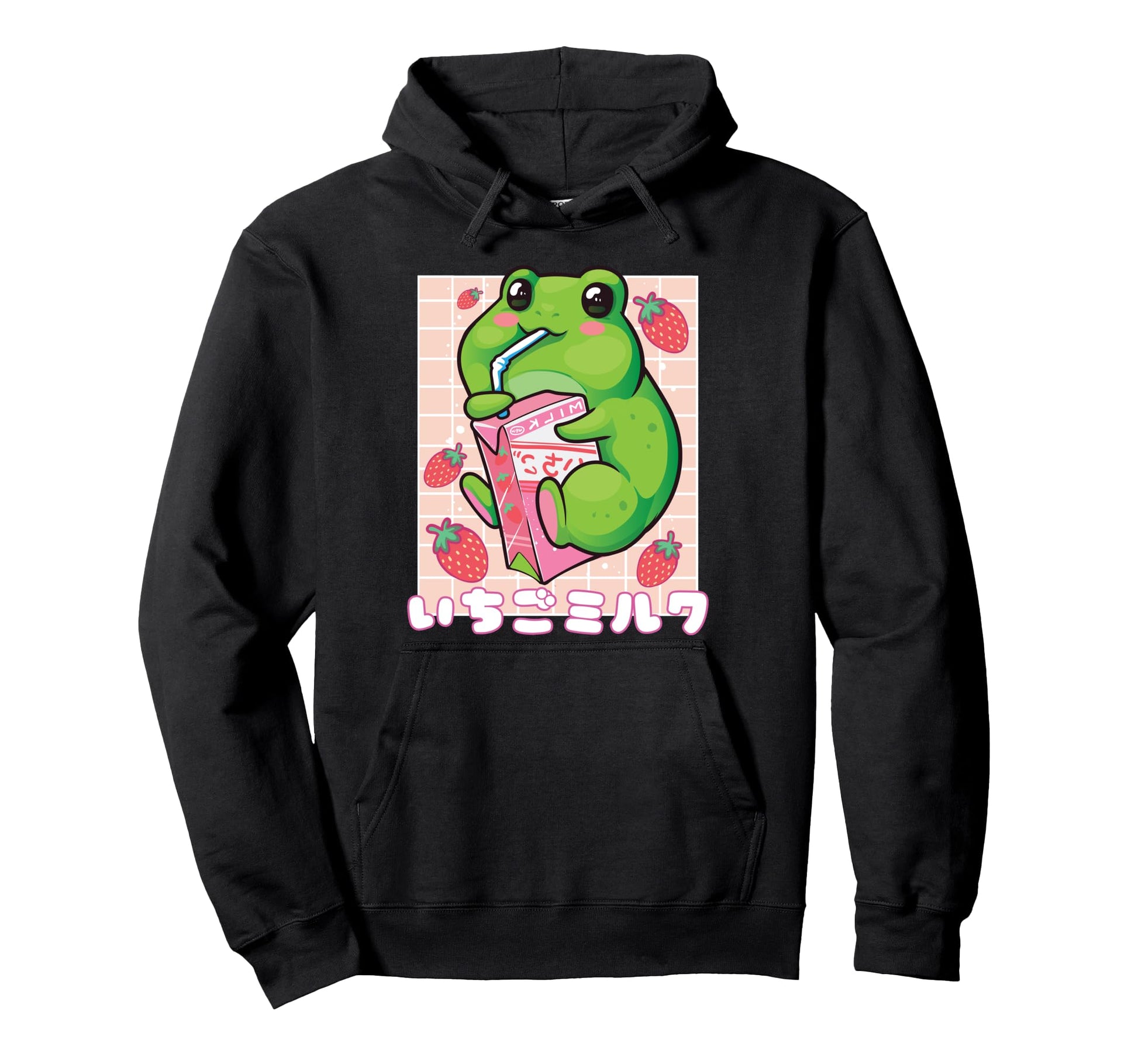 Kawaii Strawberry Milk Frog Aesthetic Hoodie - Graphic Print Unisex - T-Shirt, Sweatshirt, Hoodie