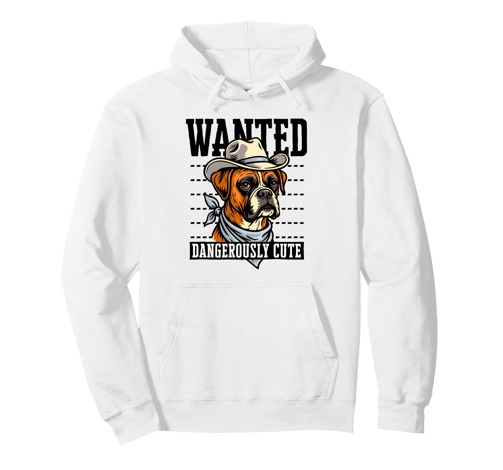 Funny Cowboy Wanted Boxer Drawing Hoodie - Custom Art Print for Adults - T-Shirt, Sweatshirt, Hoodie