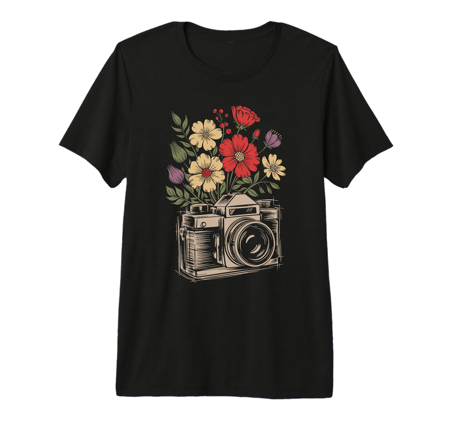 Camera Photography Art Floral T-Shirt - Fun Novelty Design Unisex - T-Shirt, Sweatshirt, Hoodie
